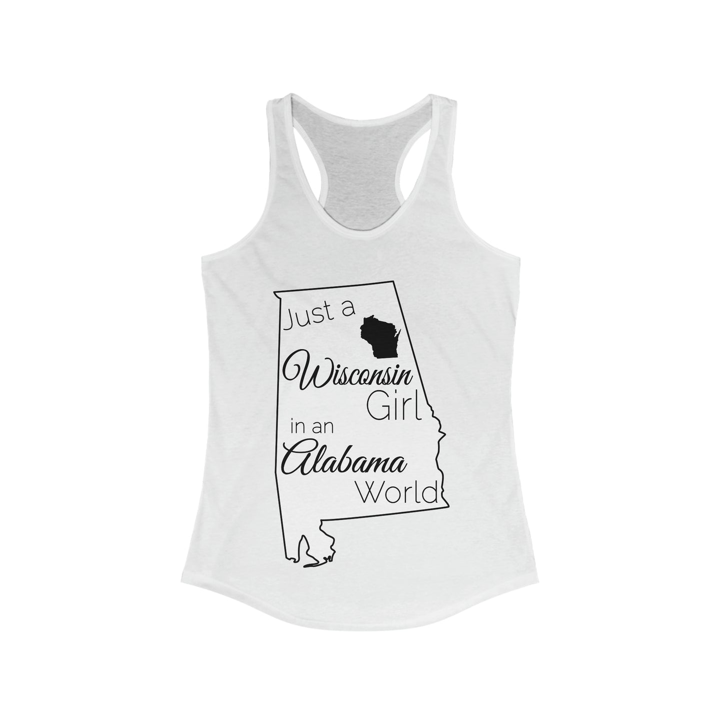 Just a Wisconsin Girl in an Alabama World Women's Ideal Racerback Tank