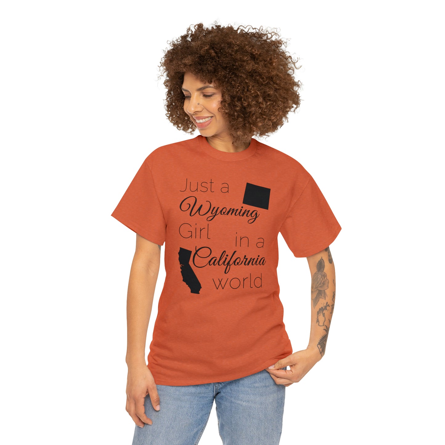 Just a Wyoming Girl in a California World Unisex Heavy Cotton Tee