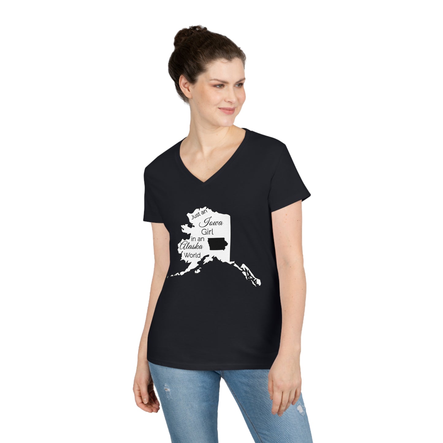Just an Iowa Girl in an Alaska World Ladies' V-Neck T-Shirt
