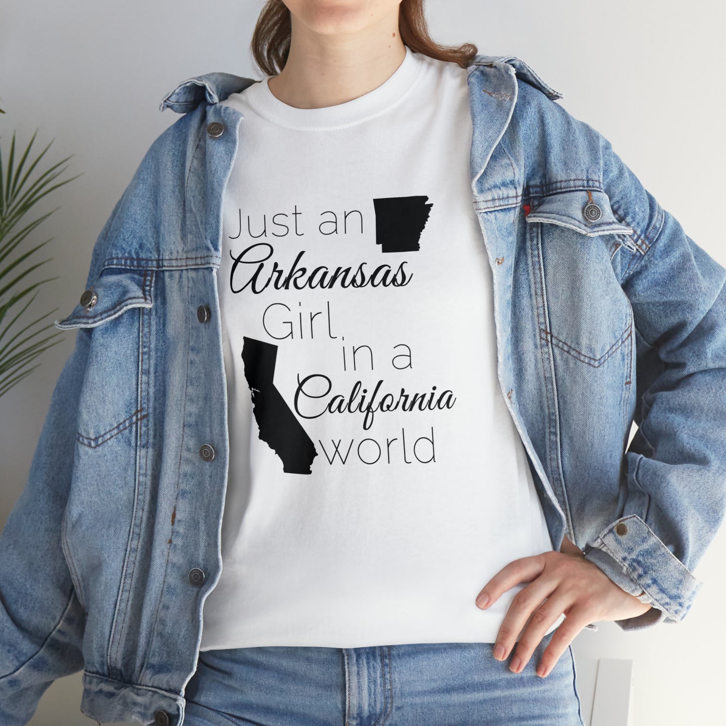 Just an Arkansas Girl in a California World Unisex Heavy Cotton Tee