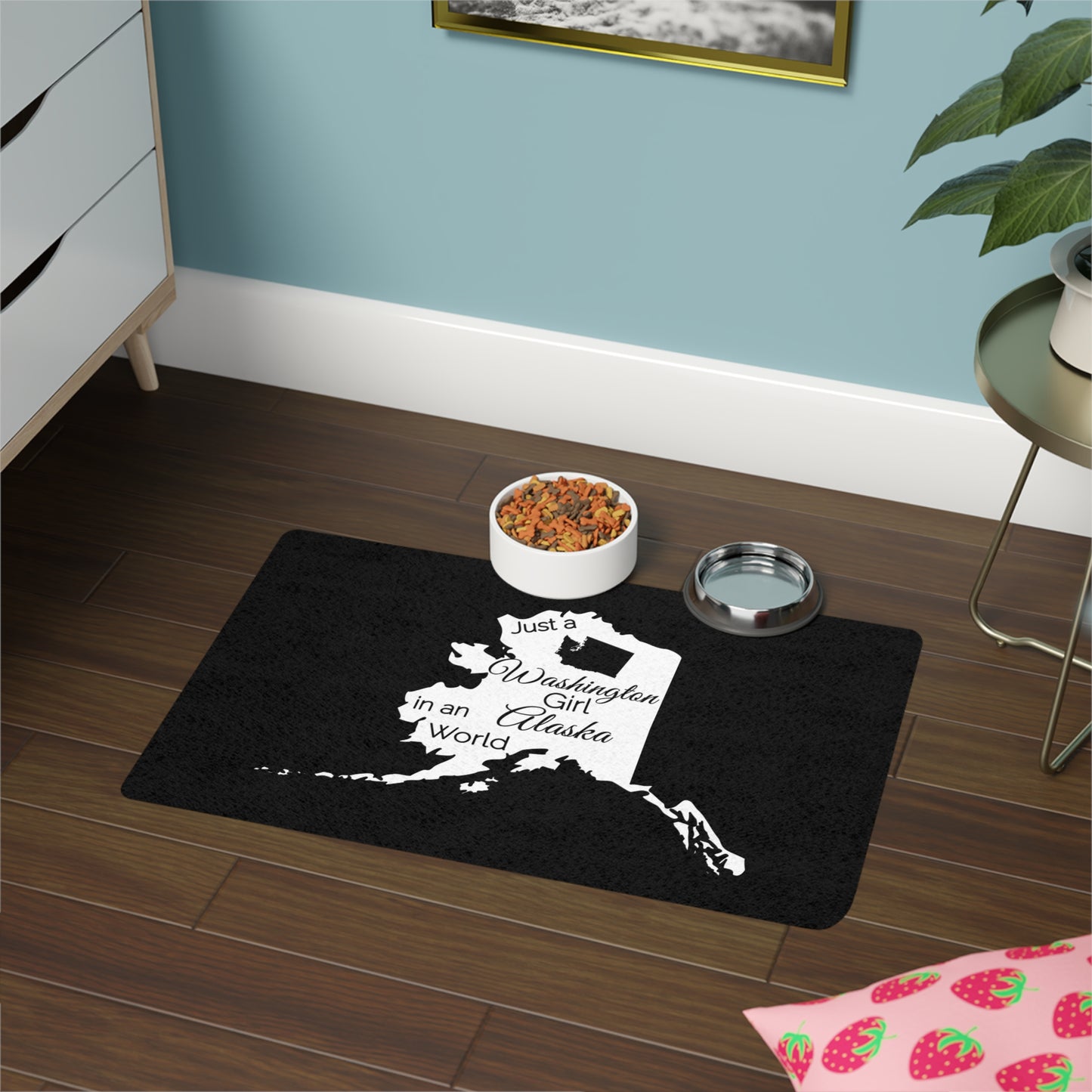 Just a Washington Girl in an Alaska World Pet Food Mat (12x18)