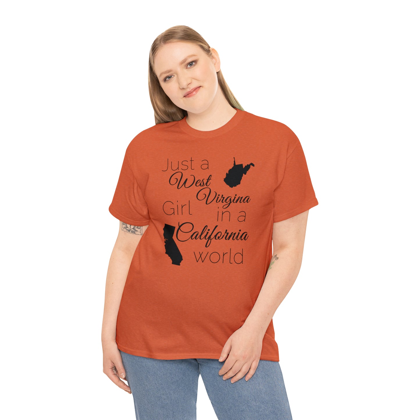 Just a West Virginia Girl in a California World Unisex Heavy Cotton Tee