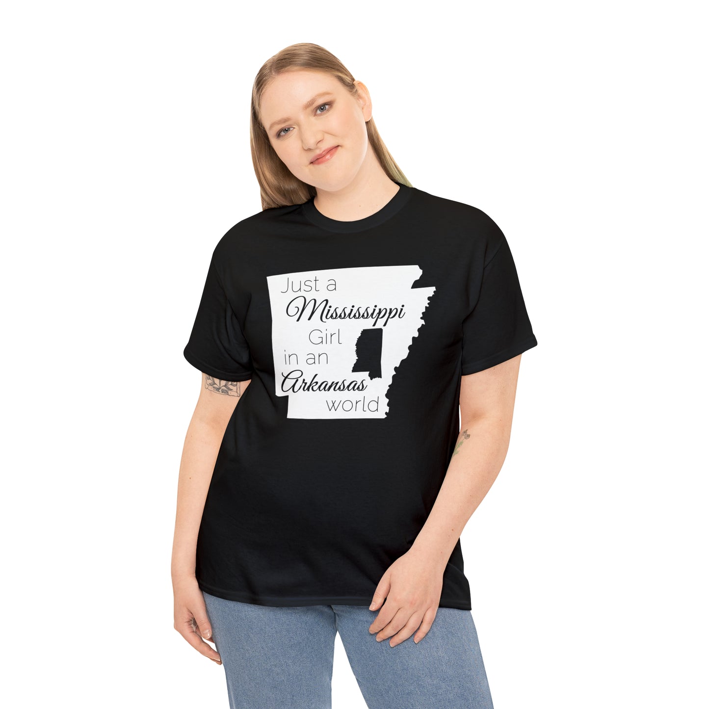 Just a Mississippi Girl in an Arkansas World Unisex Heavy Cotton Tee