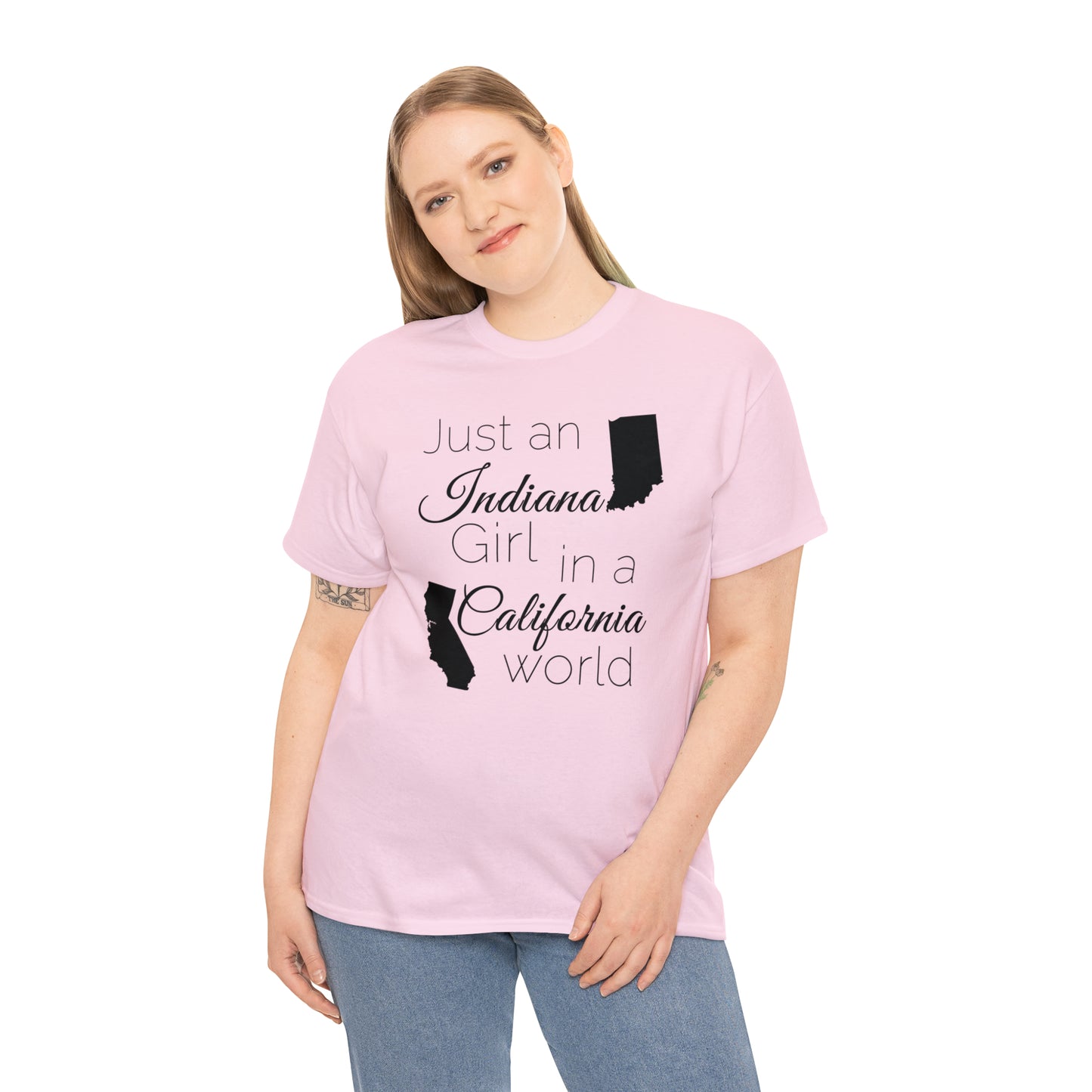 Just an Indiana Girl in a California World Unisex Heavy Cotton Tee