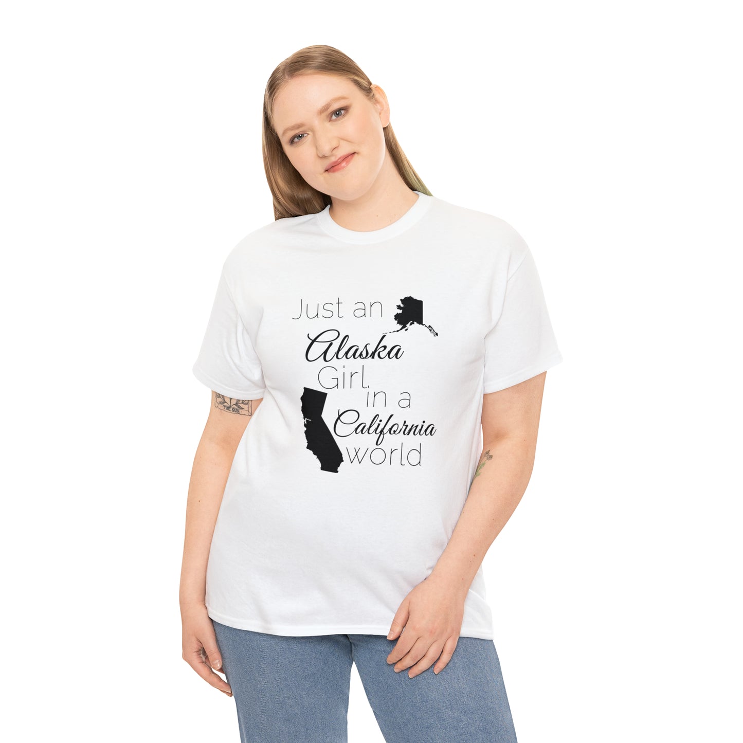 Just an Alaska Girl in a California World Unisex Heavy Cotton Tee