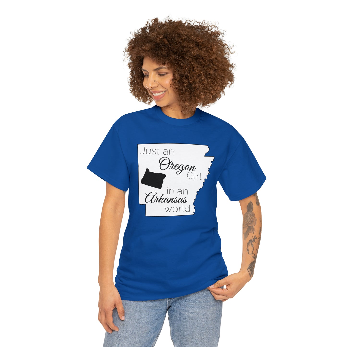 Just an Oregon Girl in an Arkansas World Unisex Heavy Cotton Tee