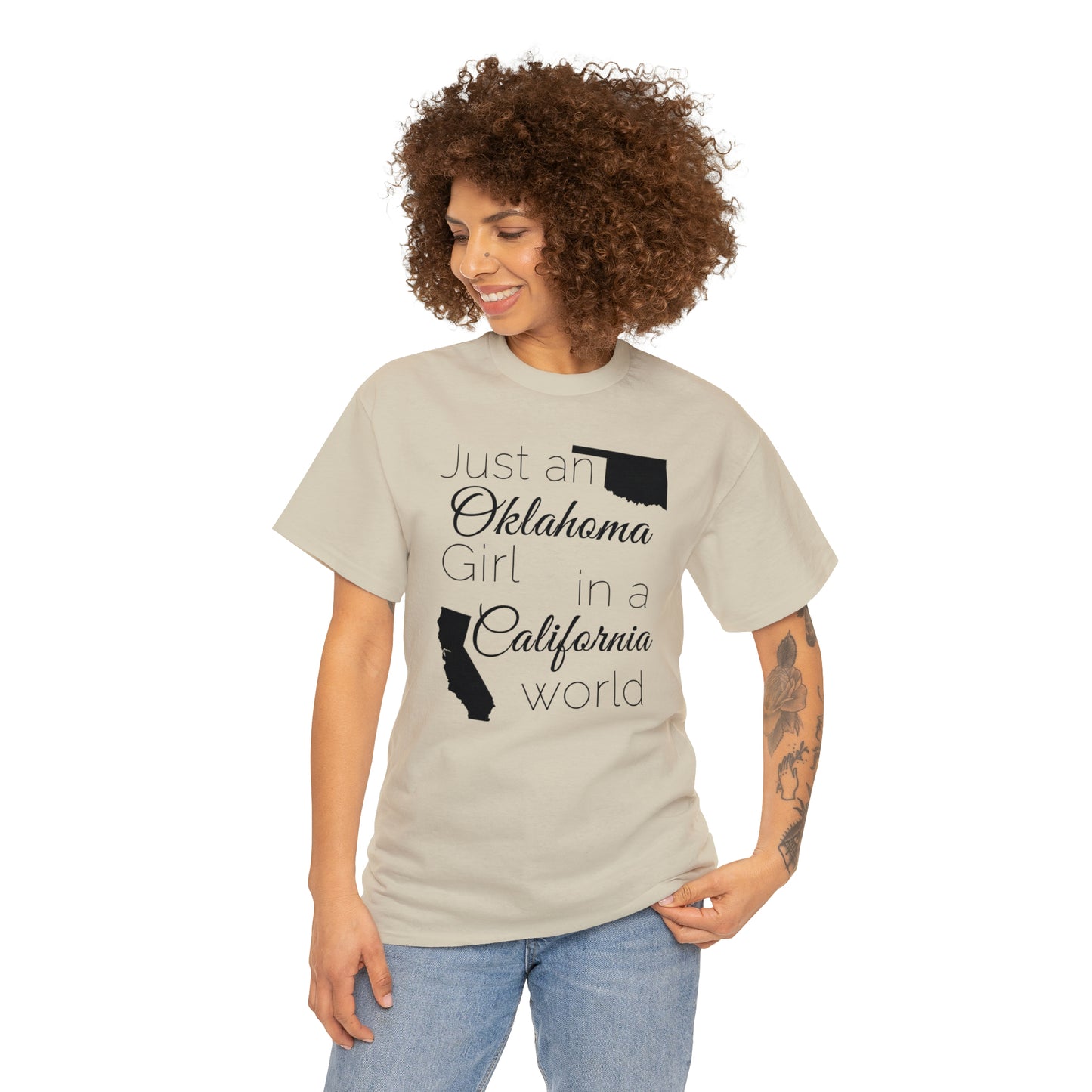 Just an Oklahoma Girl in a California World Unisex Heavy Cotton Tee