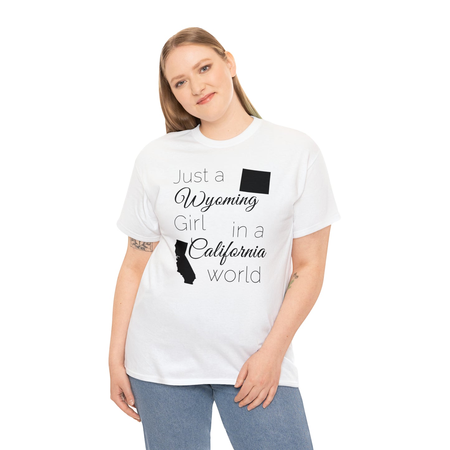 Just a Wyoming Girl in a California World Unisex Heavy Cotton Tee