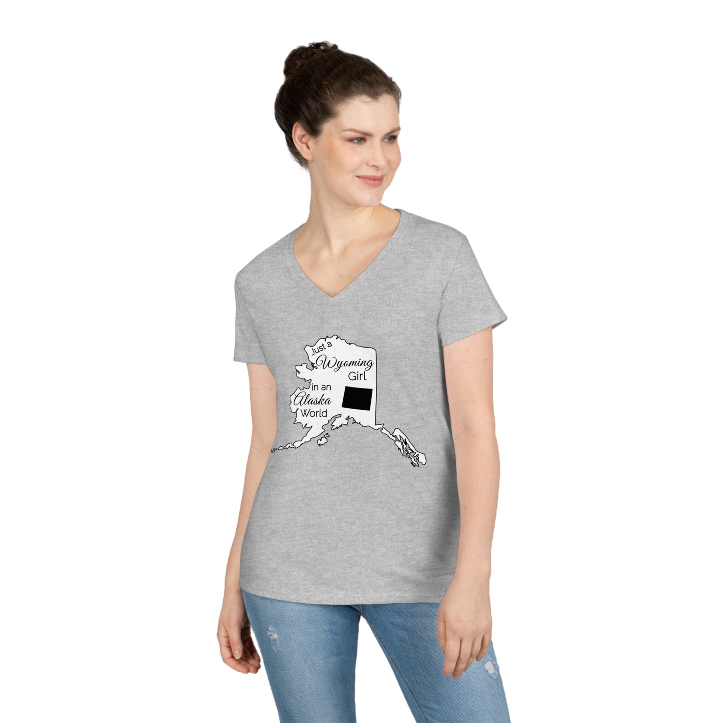 Just a Wyoming Girl in an Alaska World Ladies' V-Neck T-Shirt