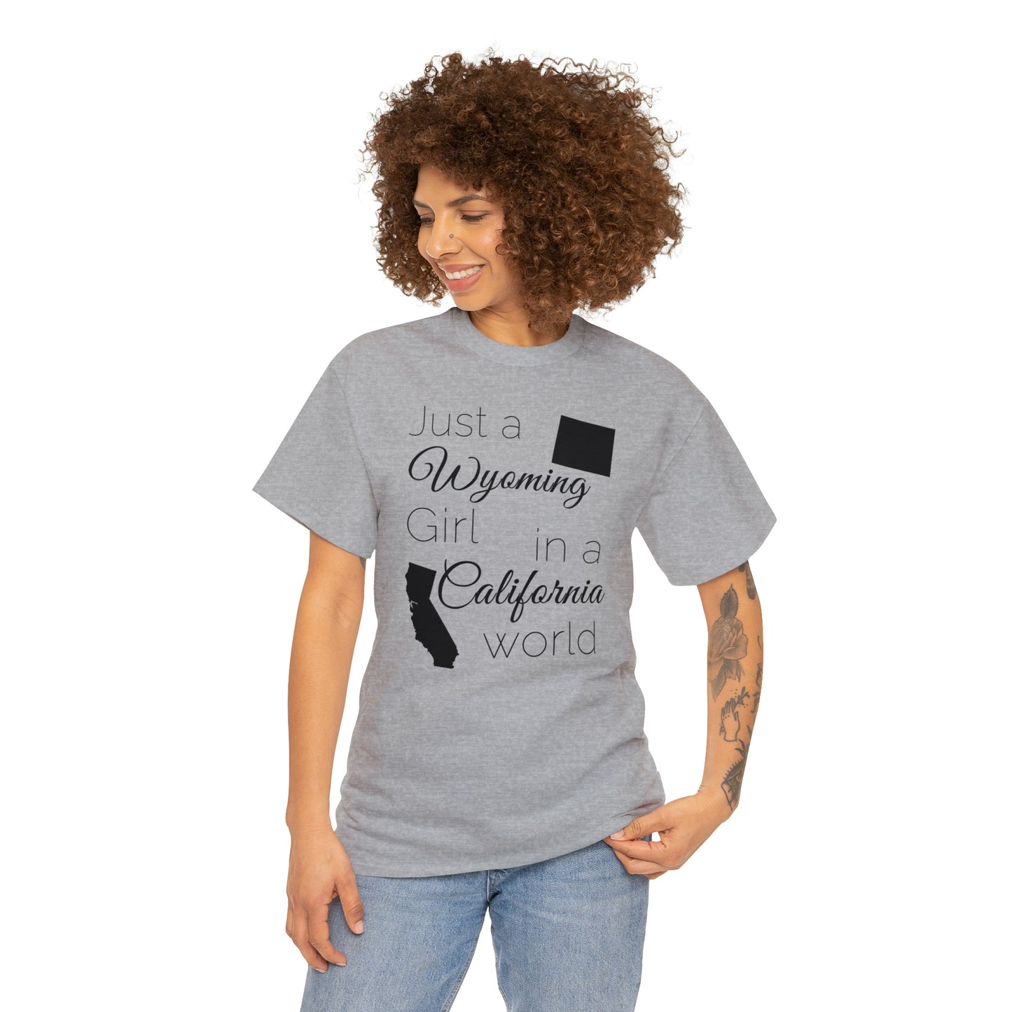 Just a Wyoming Girl in a California World Unisex Heavy Cotton Tee