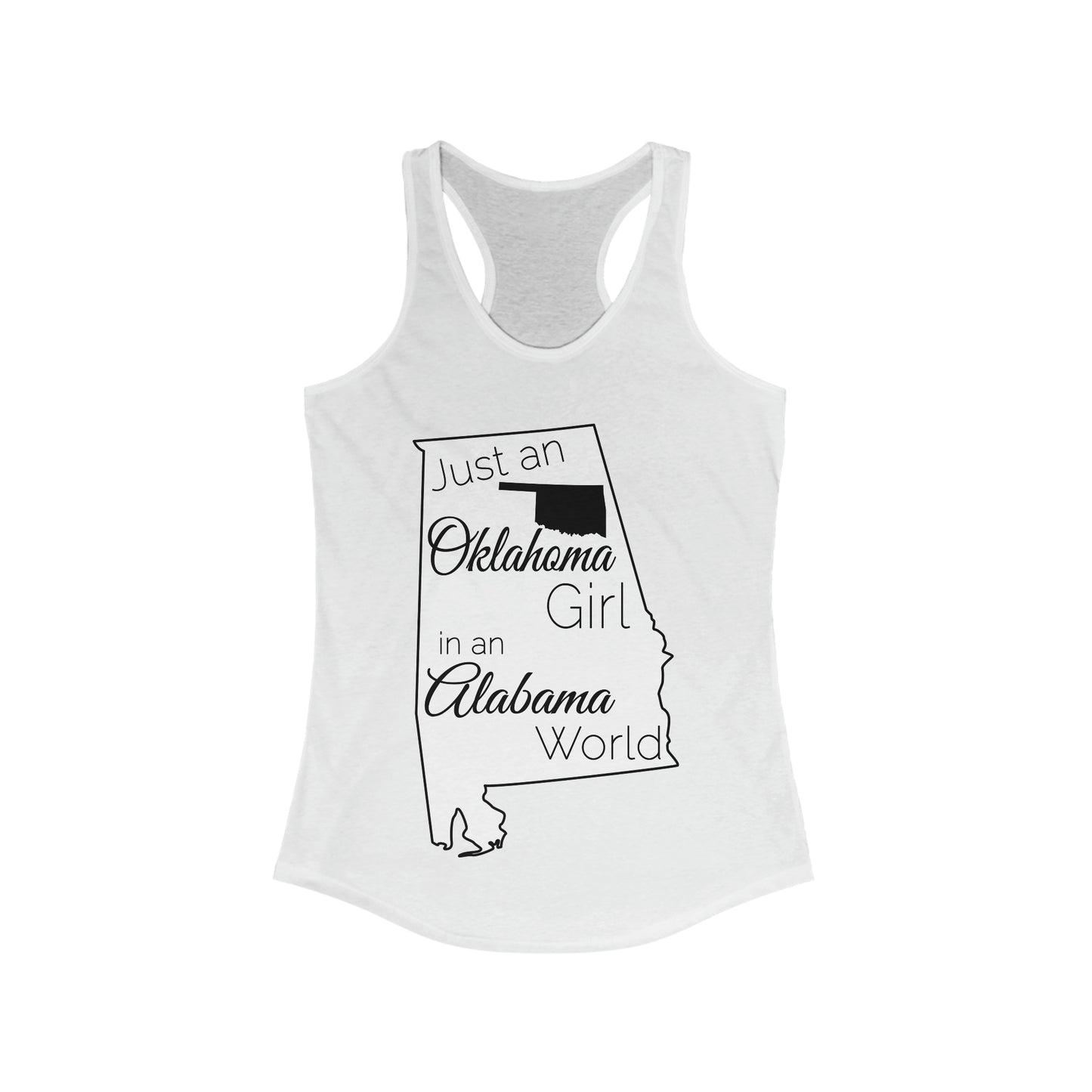Just an Oklahoma Girl in an Alabama World Women's Ideal Racerback Tank