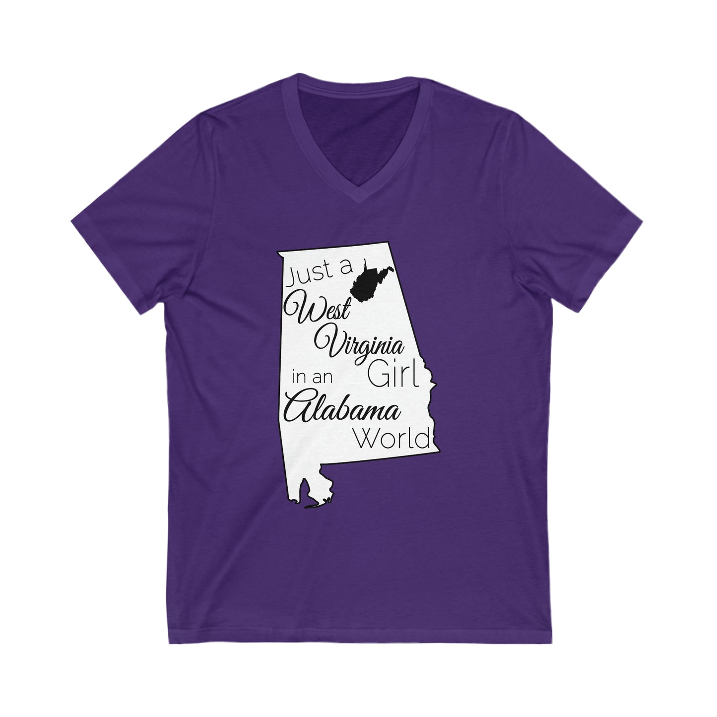 Just a West Virginia Girl in an Alabama World Unisex Jersey Short Sleeve V-Neck Tee