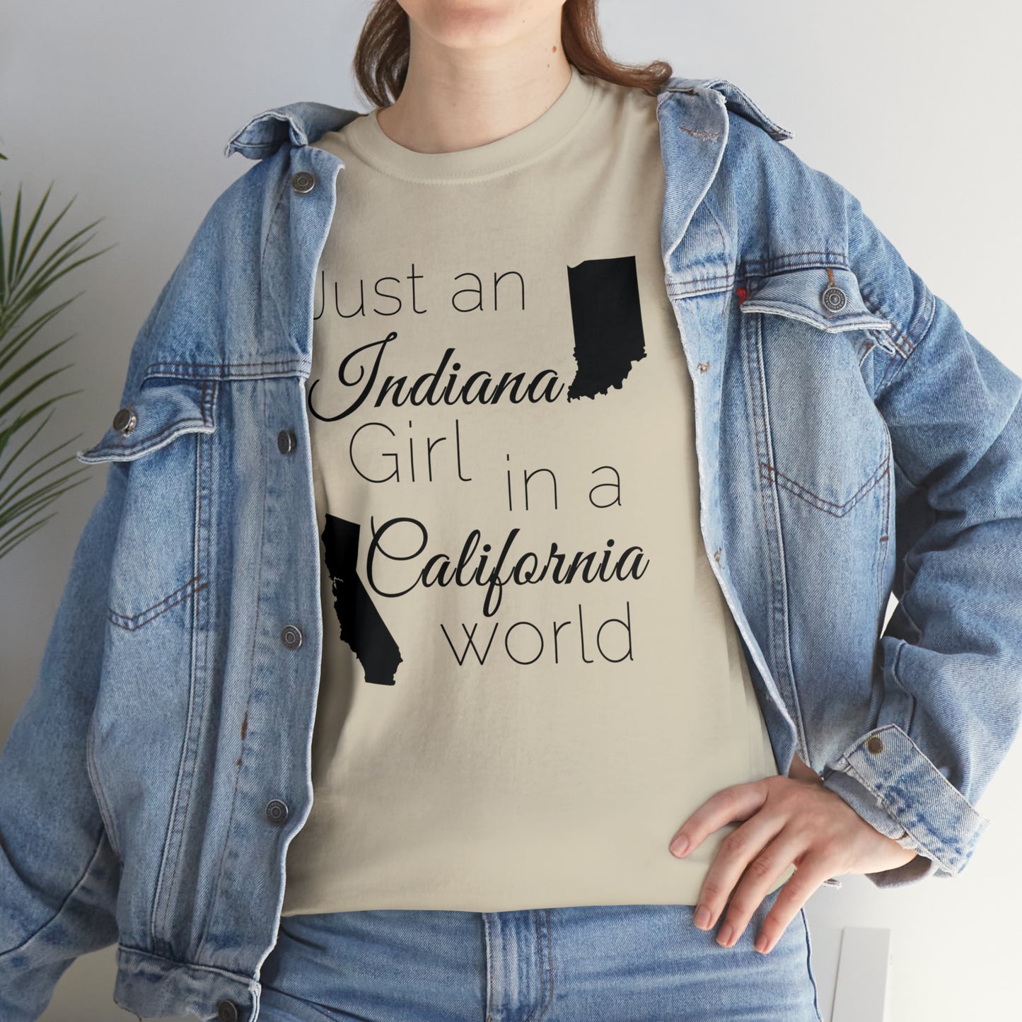 Just an Indiana Girl in a California World Unisex Heavy Cotton Tee