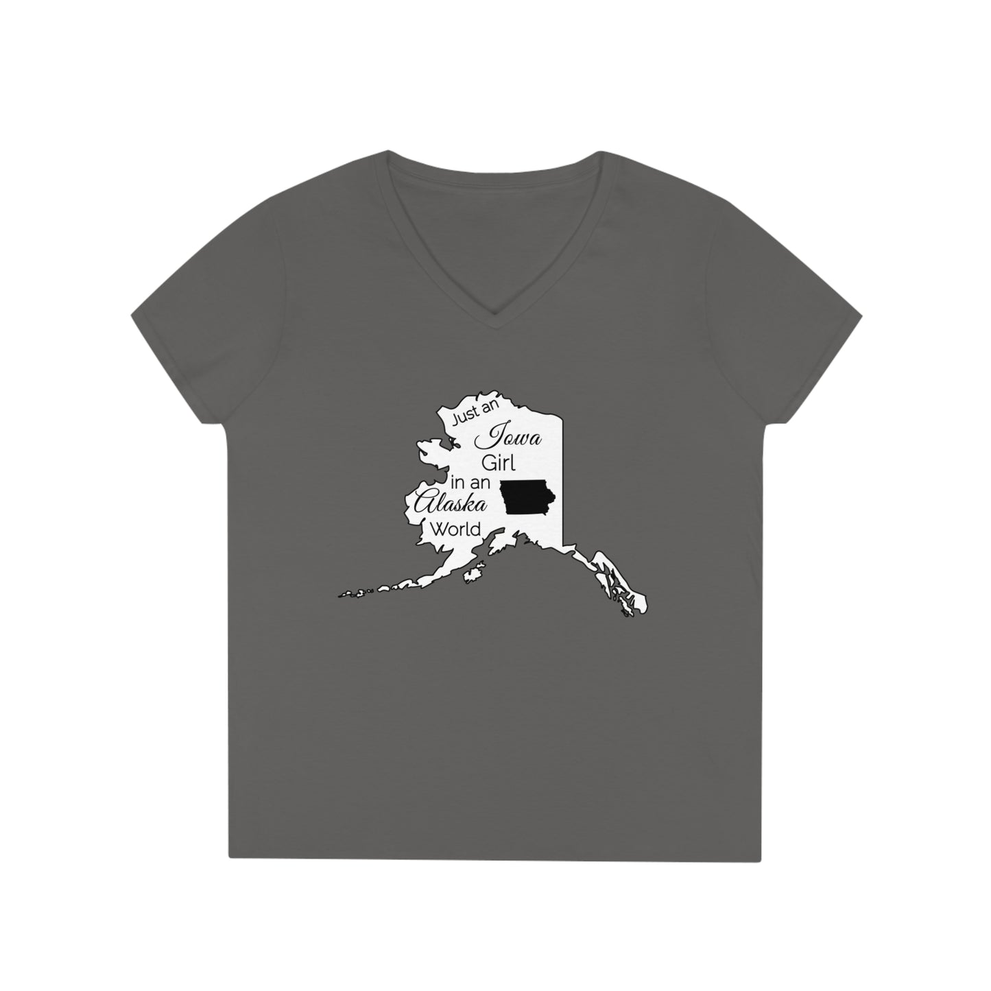 Just an Iowa Girl in an Alaska World Ladies' V-Neck T-Shirt