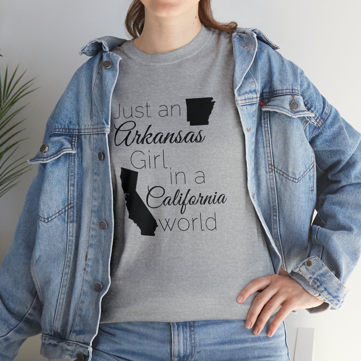 Just an Arkansas Girl in a California World Unisex Heavy Cotton Tee