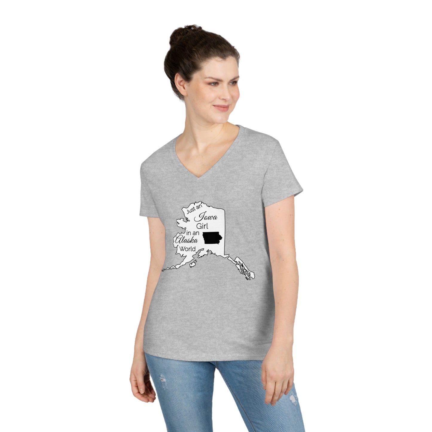 Just an Iowa Girl in an Alaska World Ladies' V-Neck T-Shirt