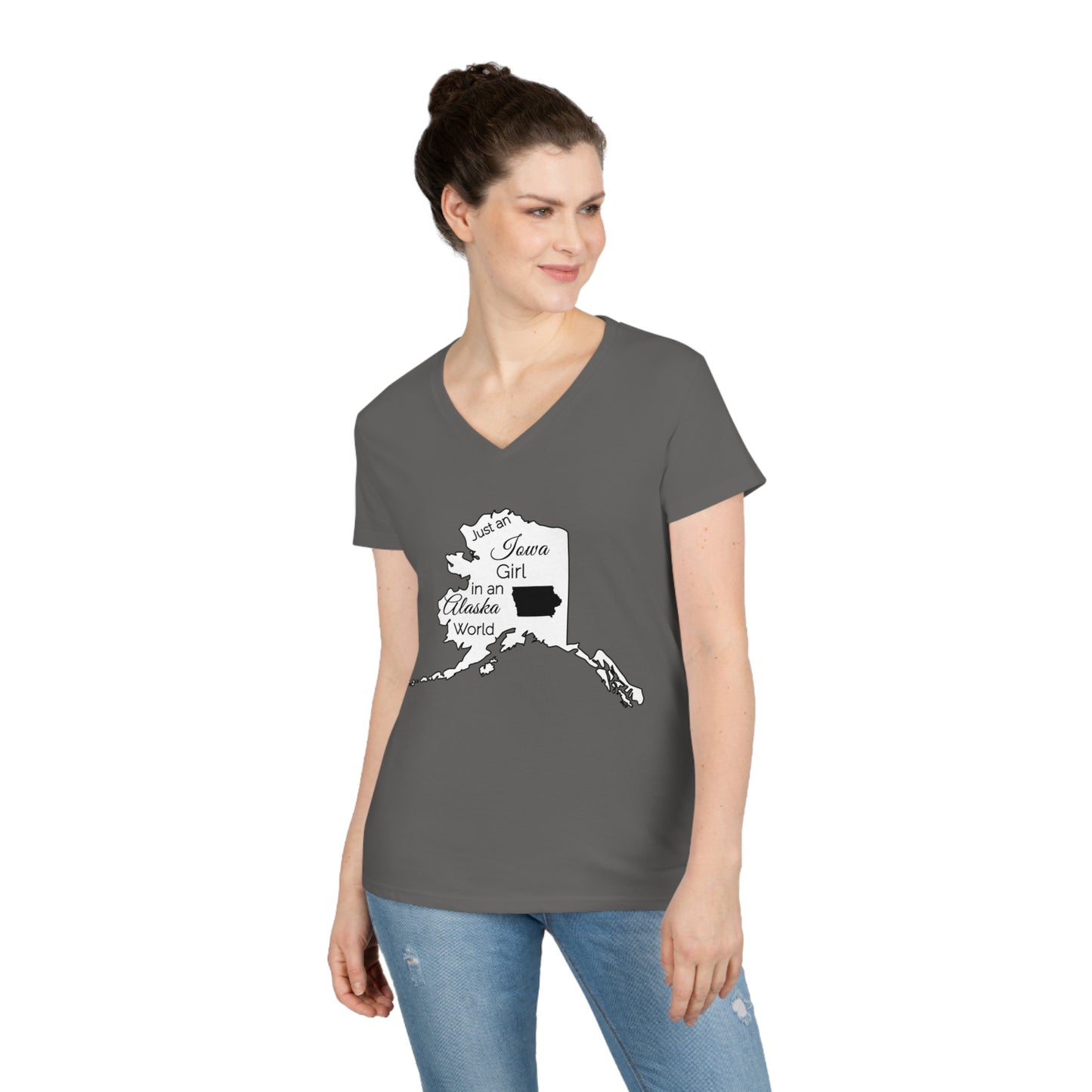 Just an Iowa Girl in an Alaska World Ladies' V-Neck T-Shirt