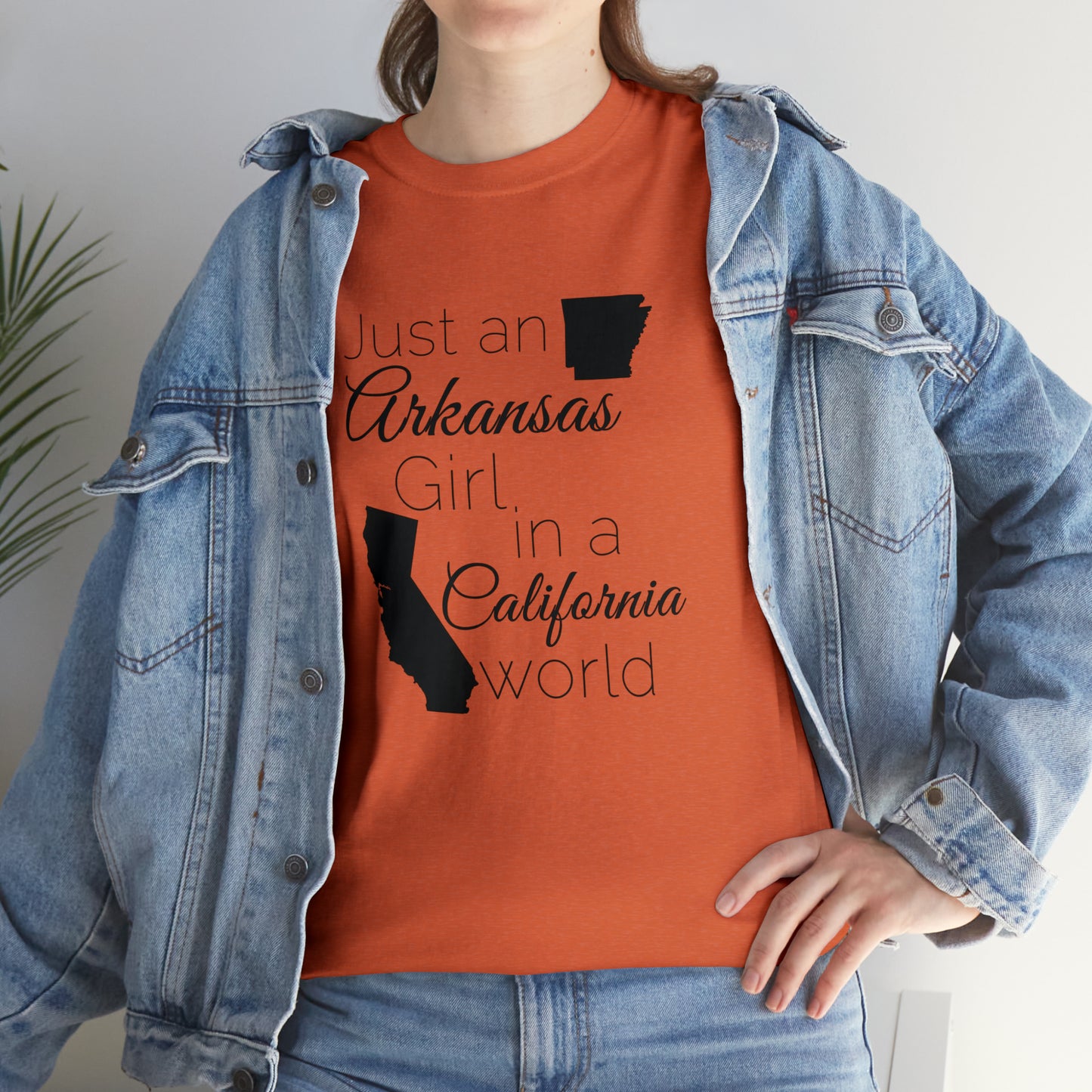 Just an Arkansas Girl in a California World Unisex Heavy Cotton Tee