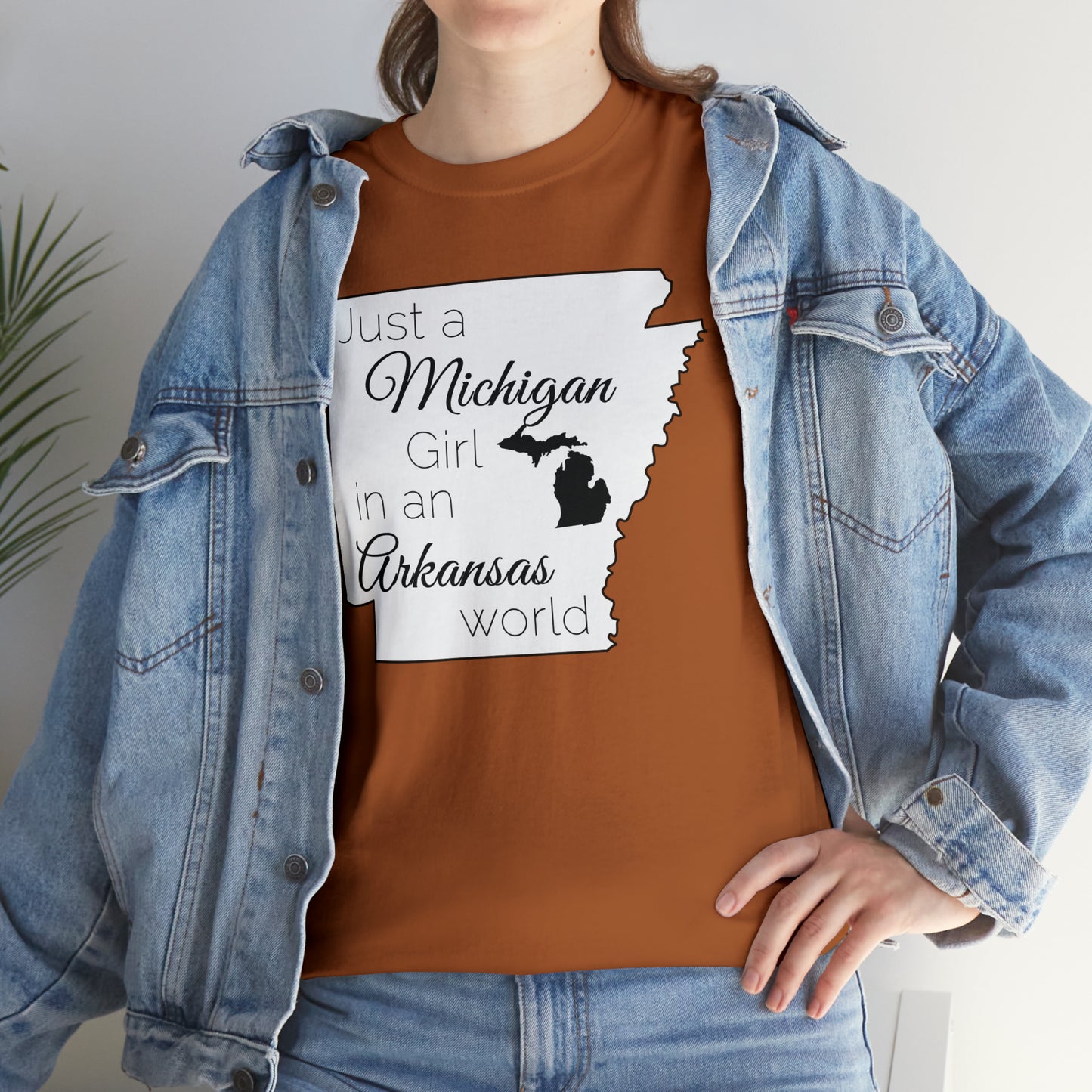 Just a Michigan Girl in an Arkansas World Unisex Heavy Cotton Tee