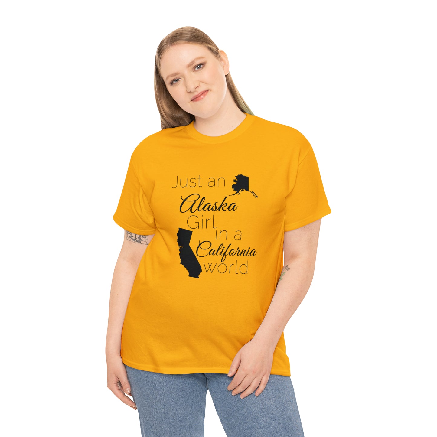 Just an Alaska Girl in a California World Unisex Heavy Cotton Tee