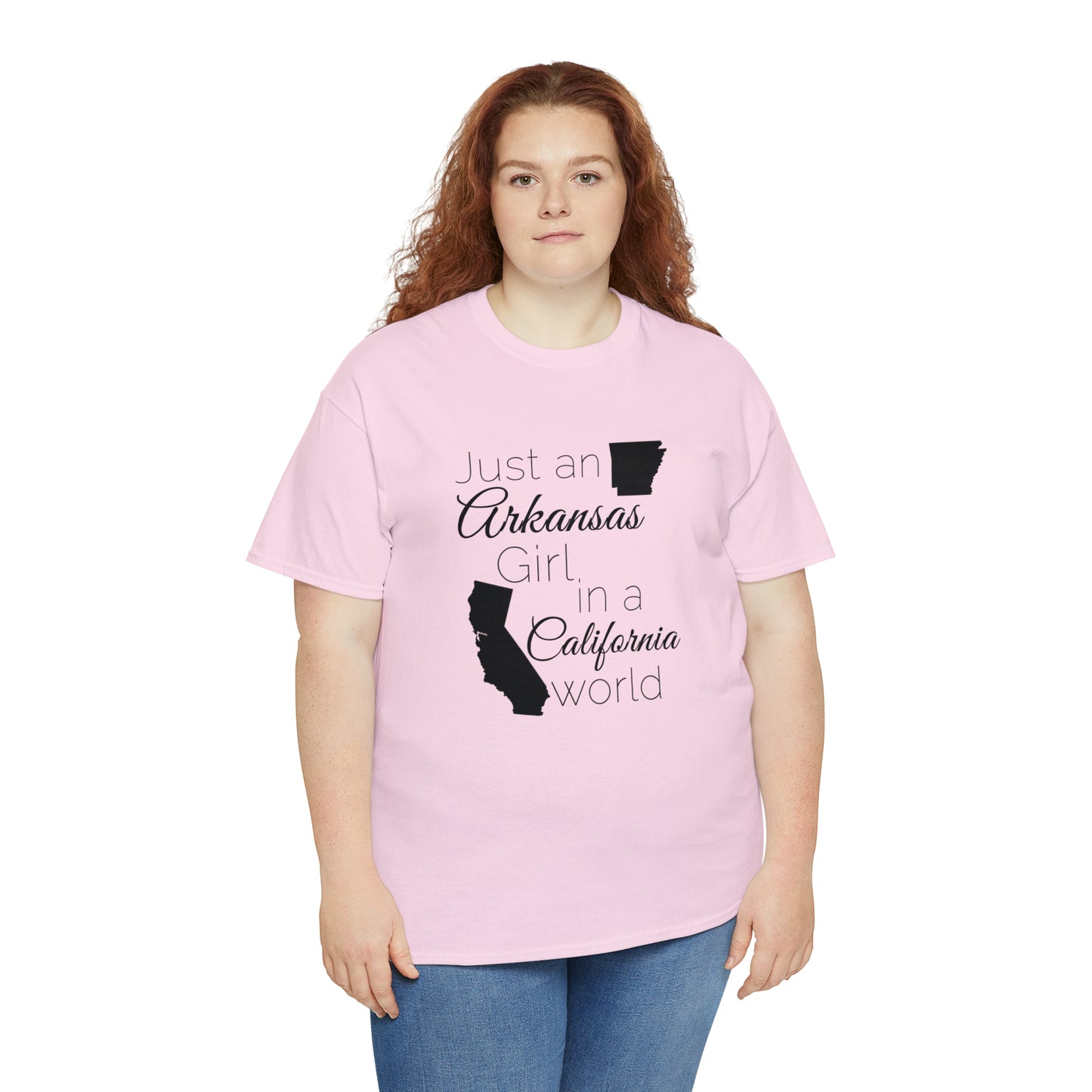 Just an Arkansas Girl in a California World Unisex Heavy Cotton Tee