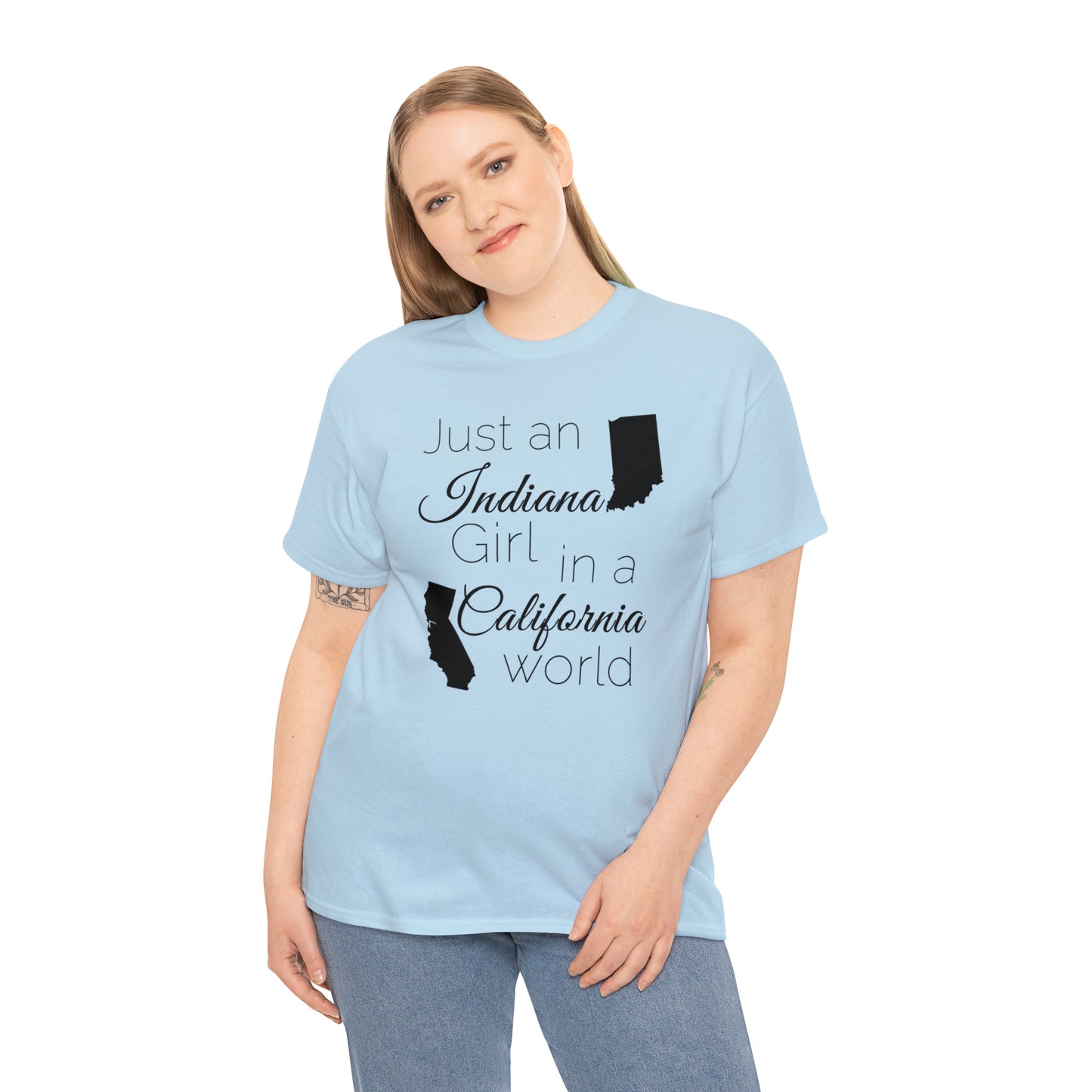 Just an Indiana Girl in a California World Unisex Heavy Cotton Tee