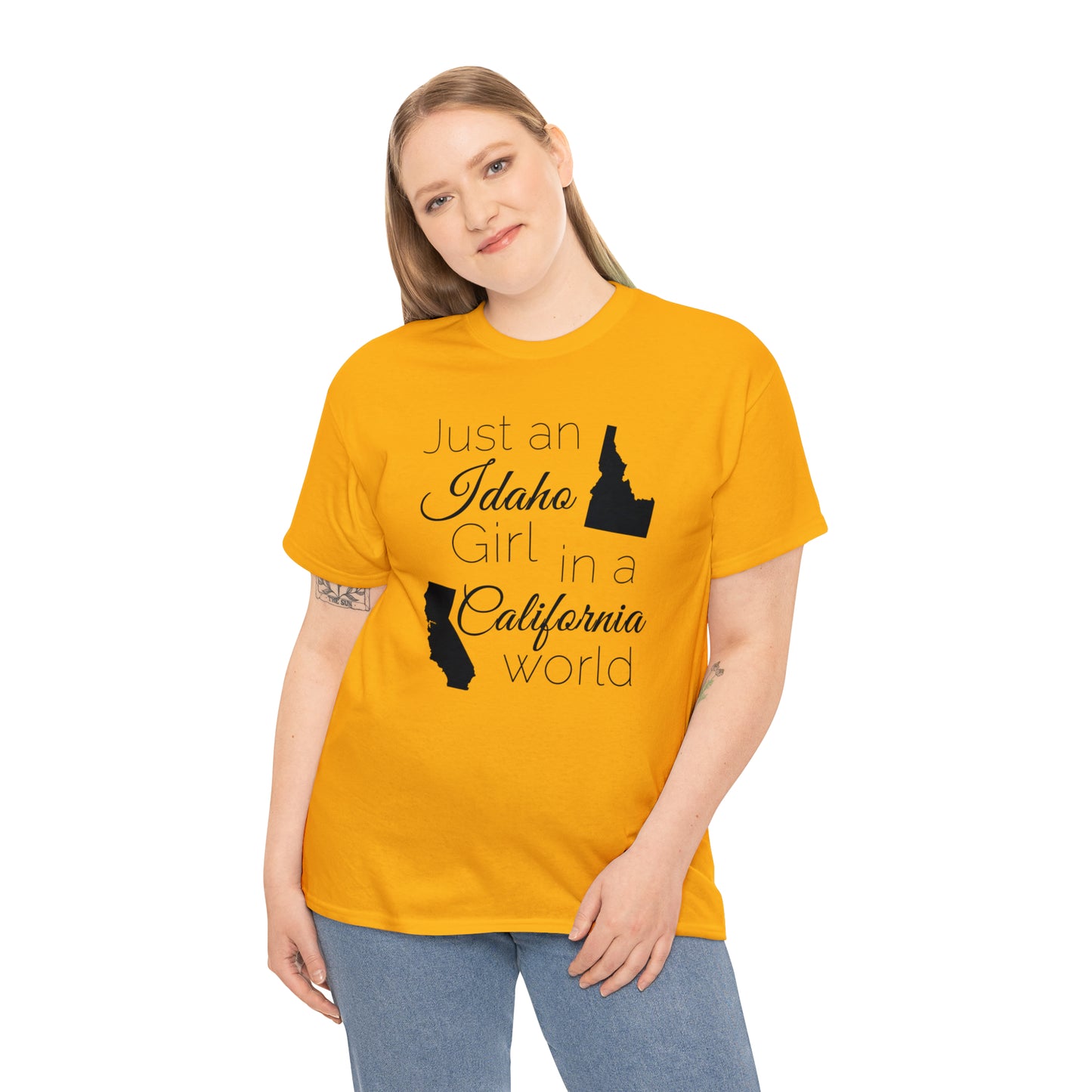 Just an Idaho Girl in a California World Unisex Heavy Cotton Tee