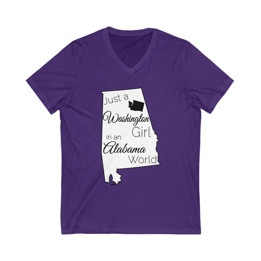 Just a Washington Girl in an Alabama World Unisex Jersey Short Sleeve V-Neck Tee