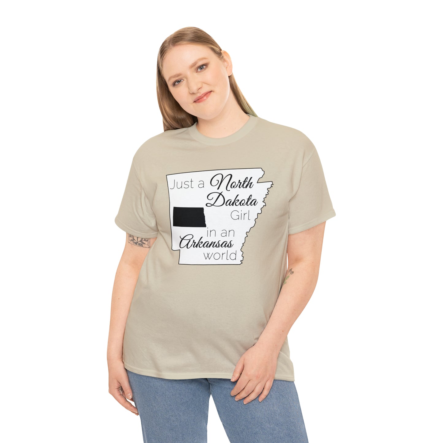 Just a North Dakota Girl in an Arkansas World Unisex Heavy Cotton Tee
