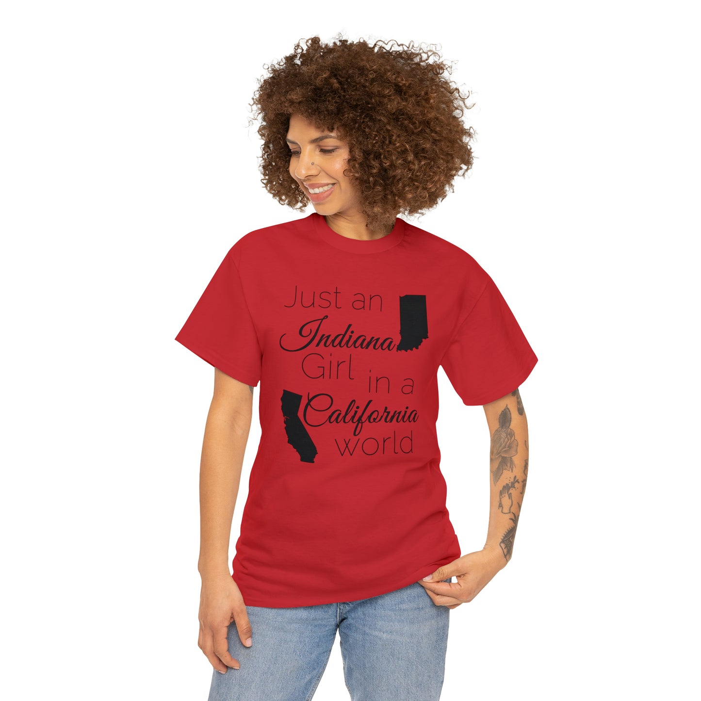 Just an Indiana Girl in a California World Unisex Heavy Cotton Tee