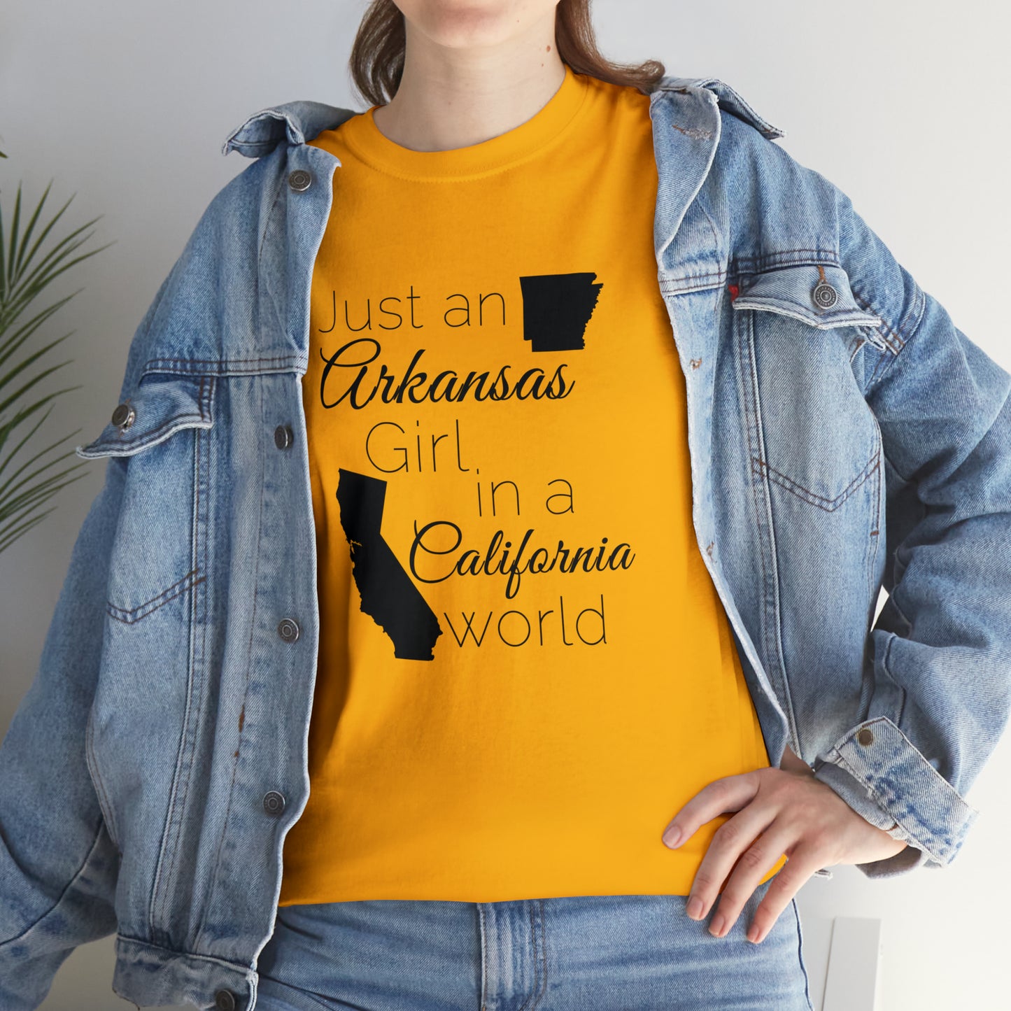 Just an Arkansas Girl in a California World Unisex Heavy Cotton Tee