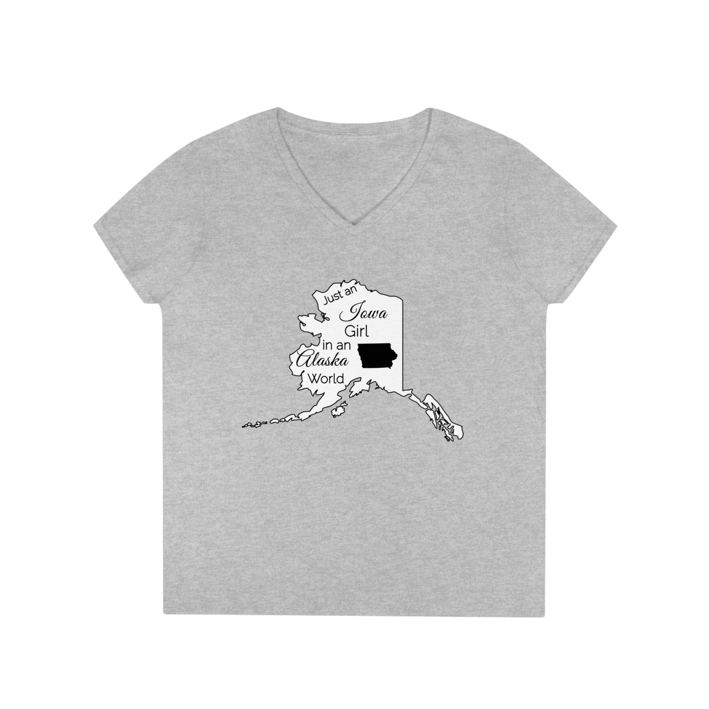 Just an Iowa Girl in an Alaska World Ladies' V-Neck T-Shirt