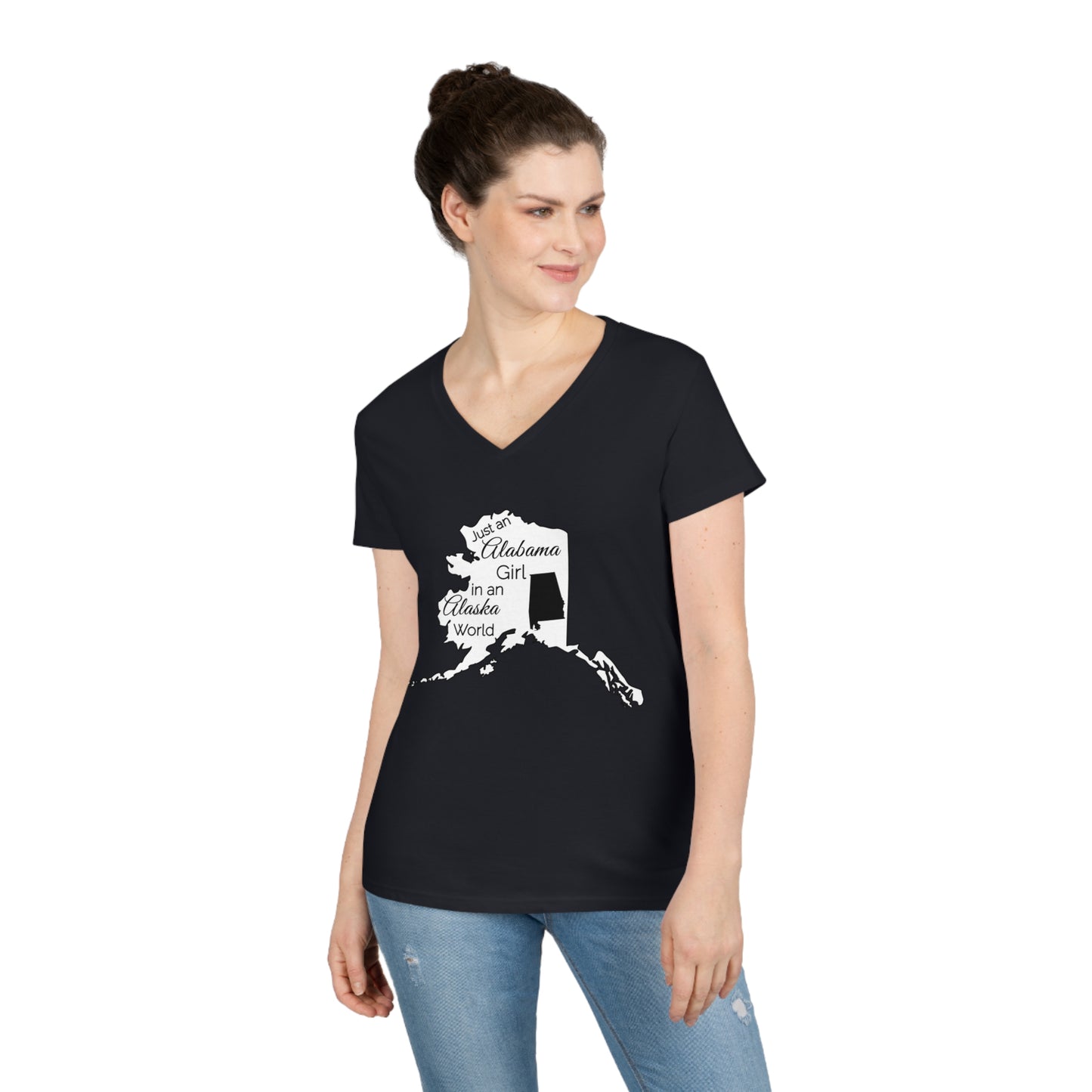 Just an Alabama Girl in an Alaska World Ladies' V-Neck T-Shirt