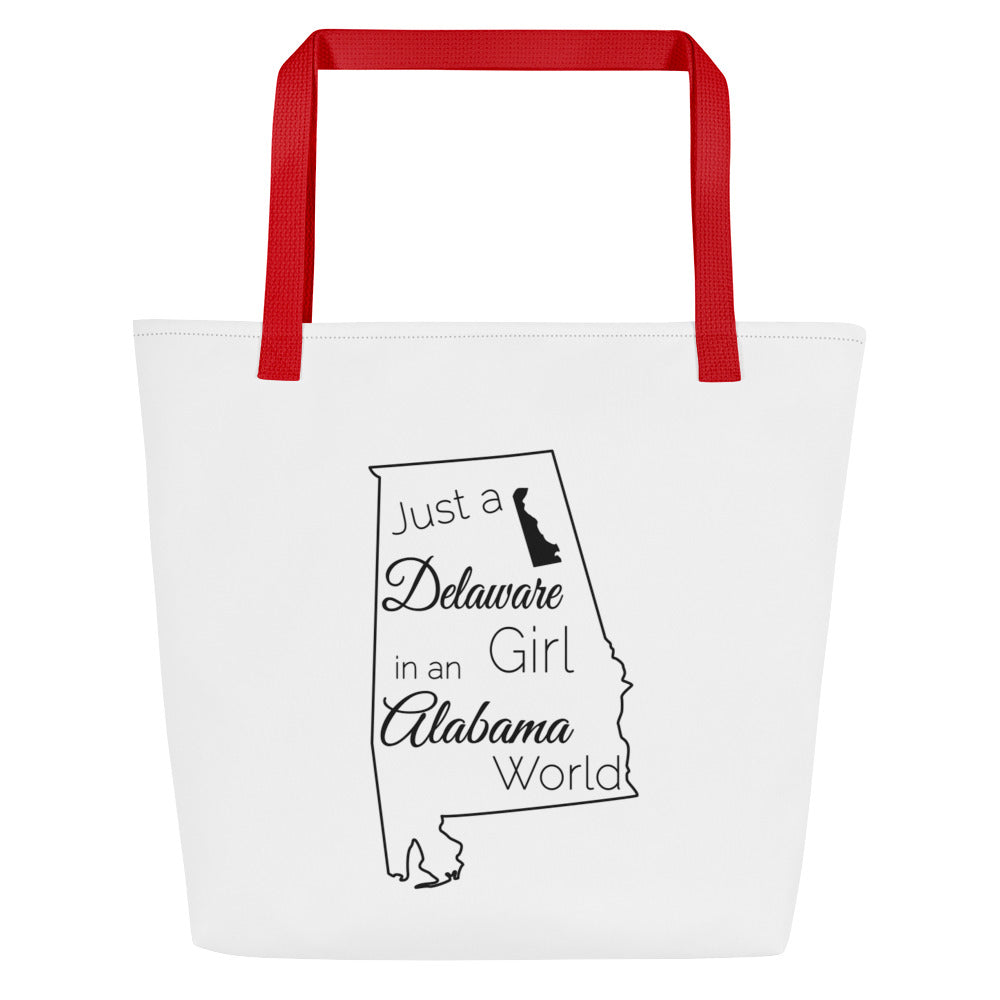Just a Delaware Girl in an Alabama World Large Tote Bag