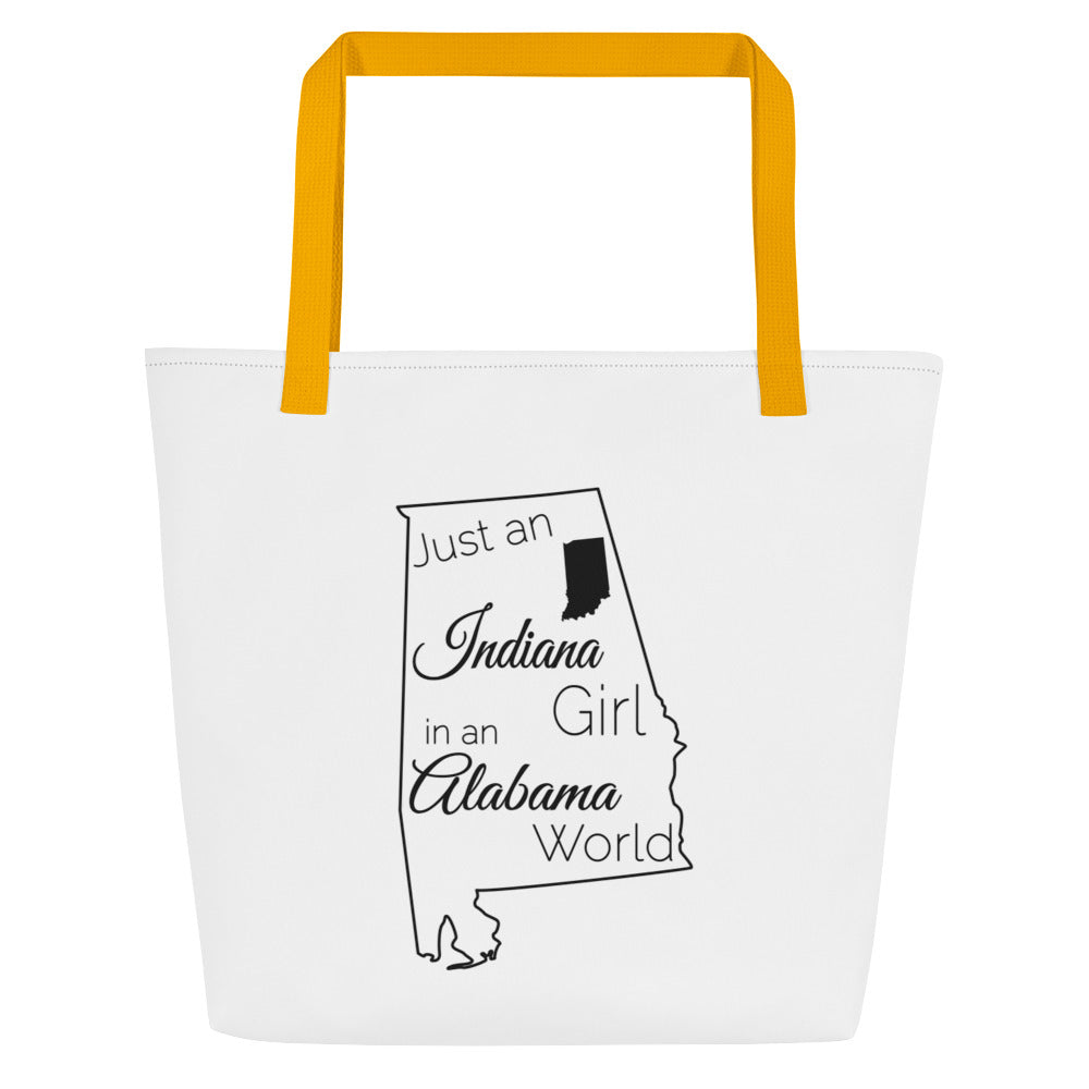Just an Indiana Girl in an Alabama World Large Tote Bag