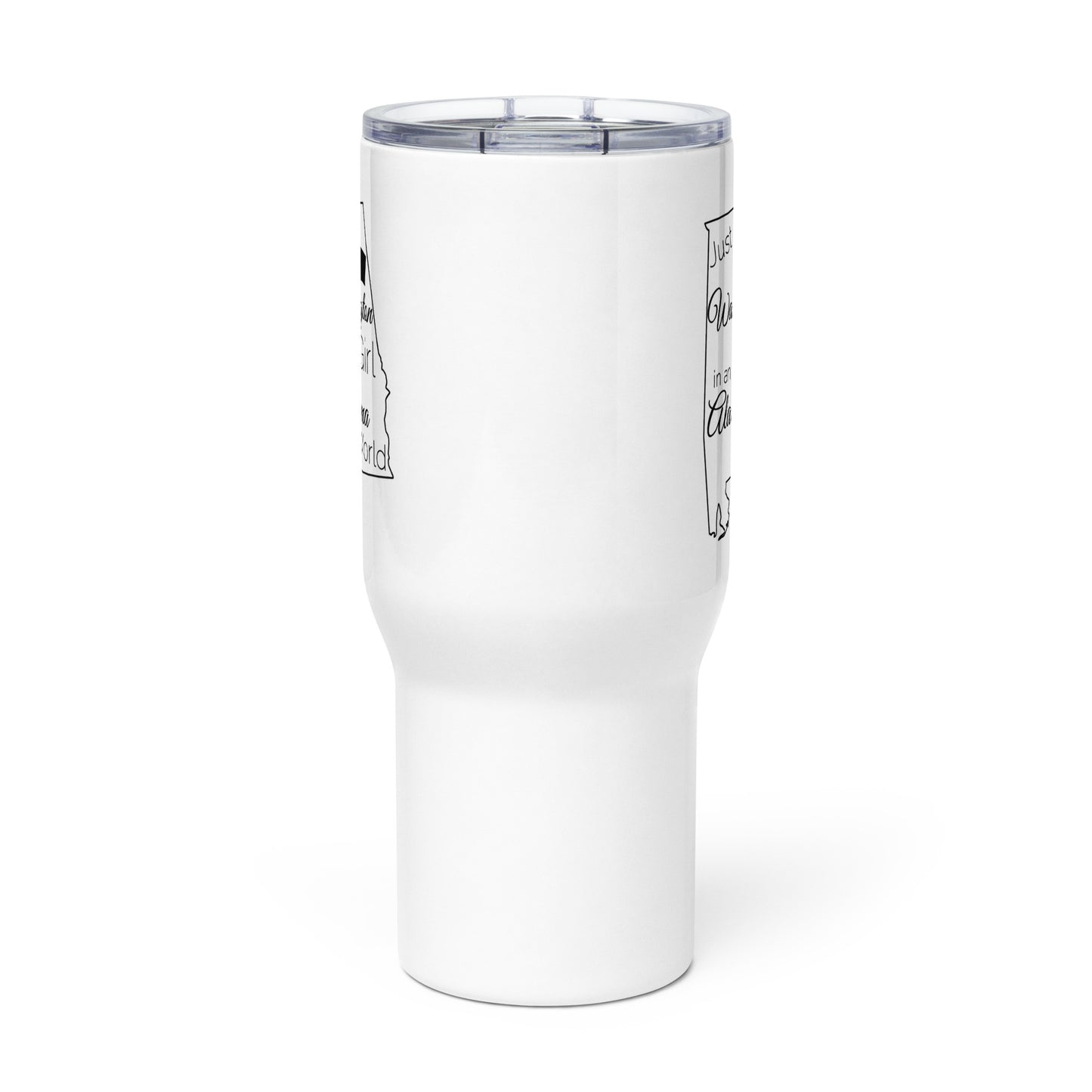 Just a Washington Girl in an Alabama World Travel mug with a handle