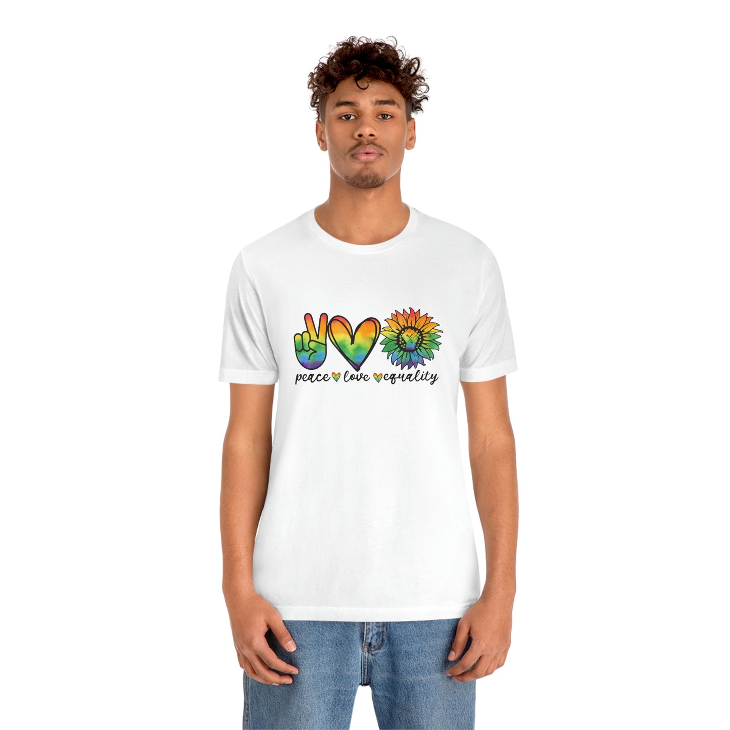 Peace Love Equality LGBTQIA Print Unisex Jersey Short Sleeve Tee
