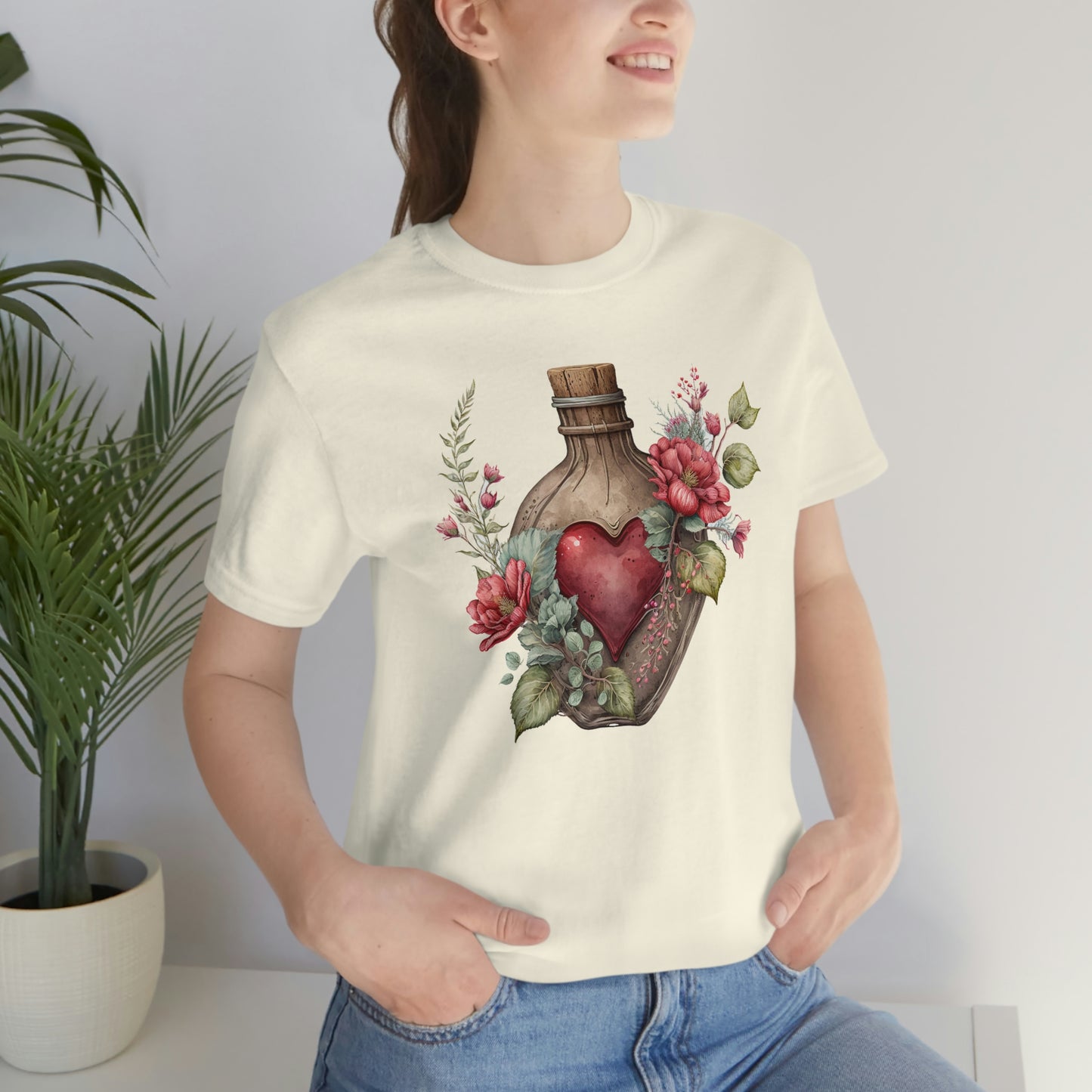 Vintage Bottle Floral Unisex Jersey Short Sleeve Tee