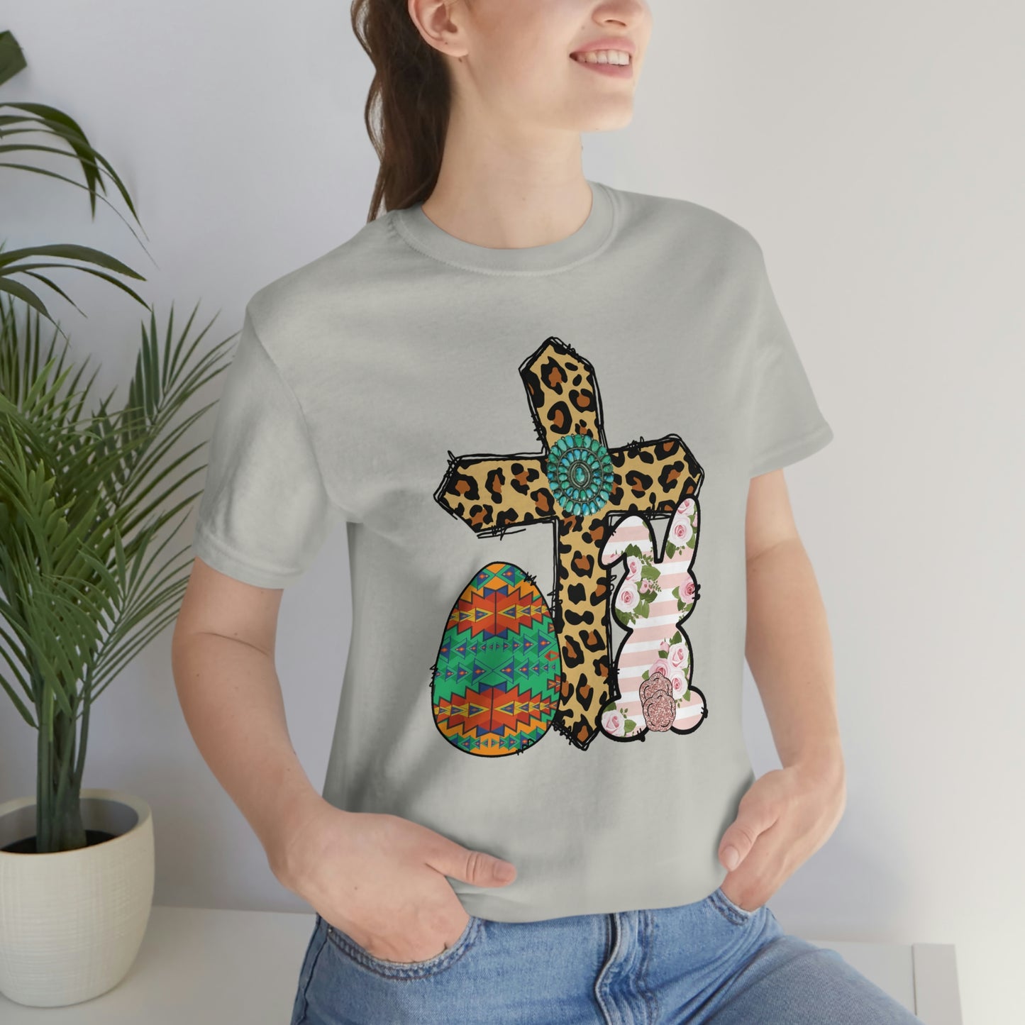 Cross Bunny Egg Easter Spring Print Unisex Jersey Short Sleeve Tee