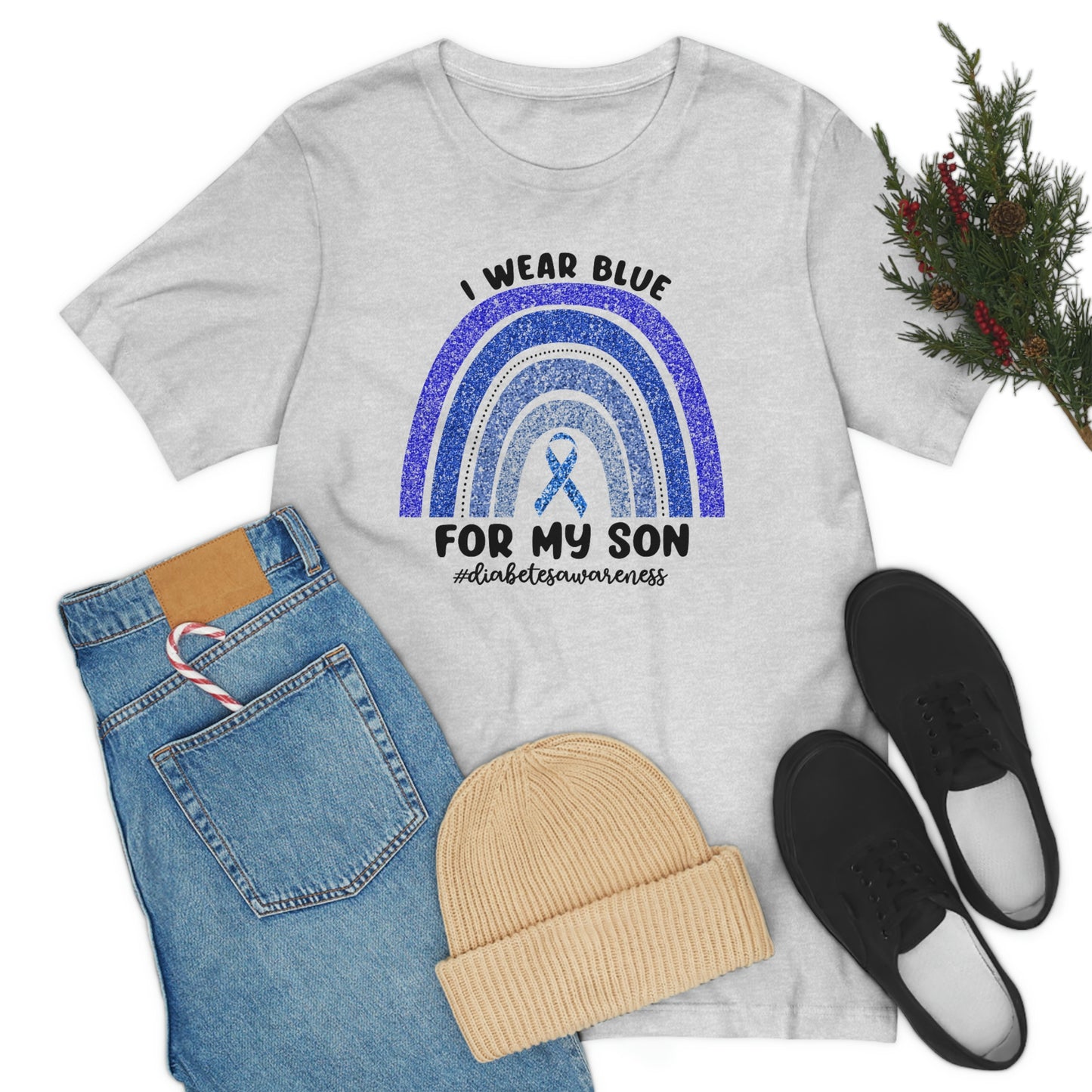 I Wear Blue For My Son Diabetes Awareness Print Unisex Jersey Short Sleeve Tee