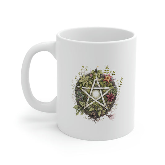 Flowers Pentagram Watercolor Ceramic Mug 11oz