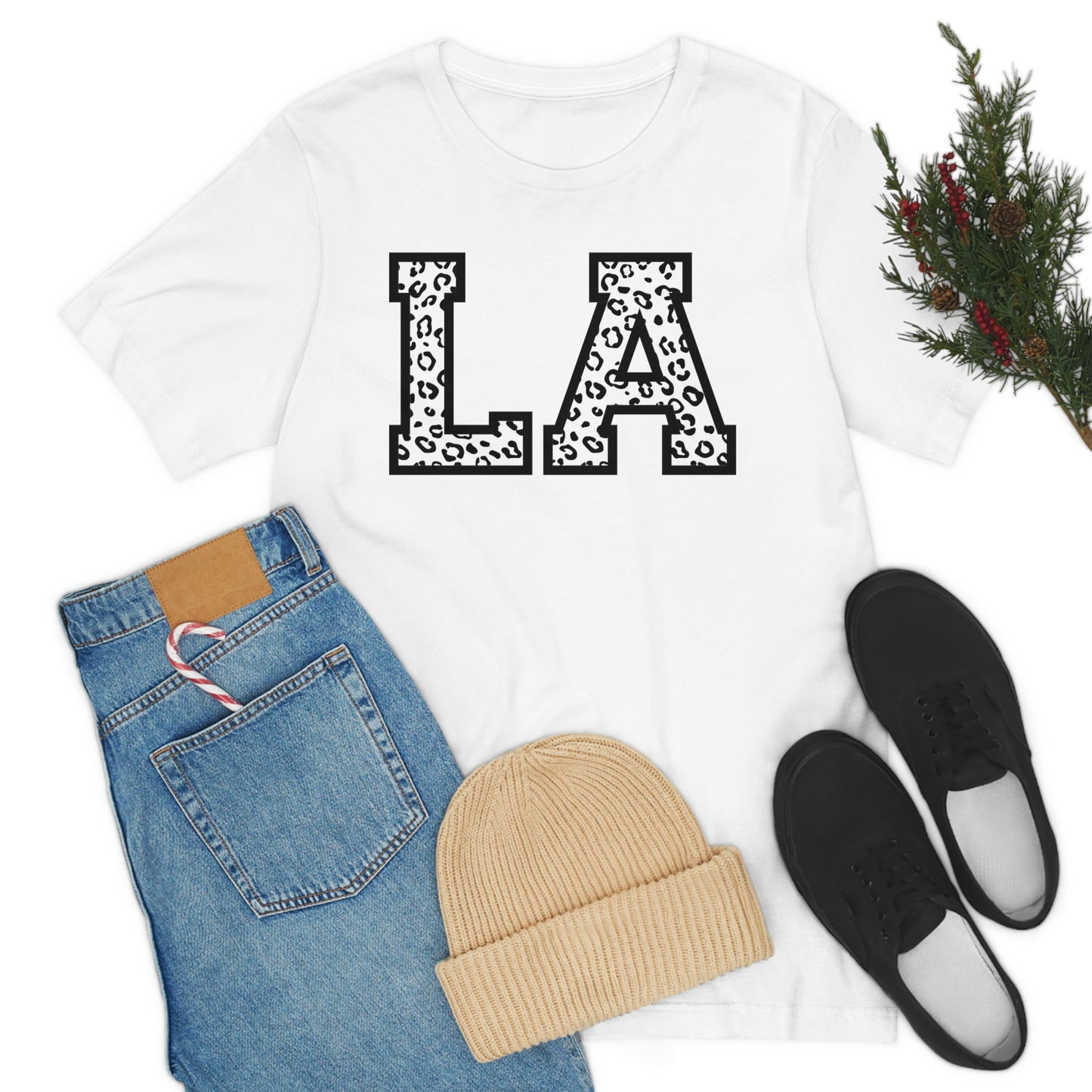 Louisiana LA Leopard Print Letters Short Sleeve T-shirt