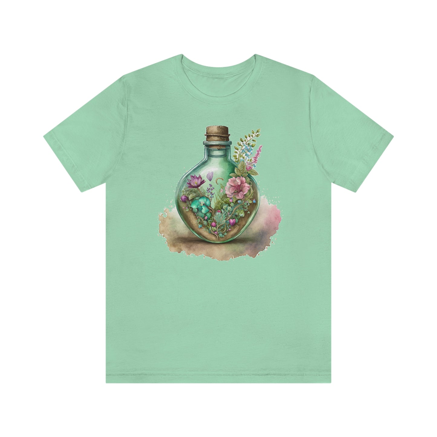 Vintage Bottle Floral Unisex Jersey Short Sleeve Tee