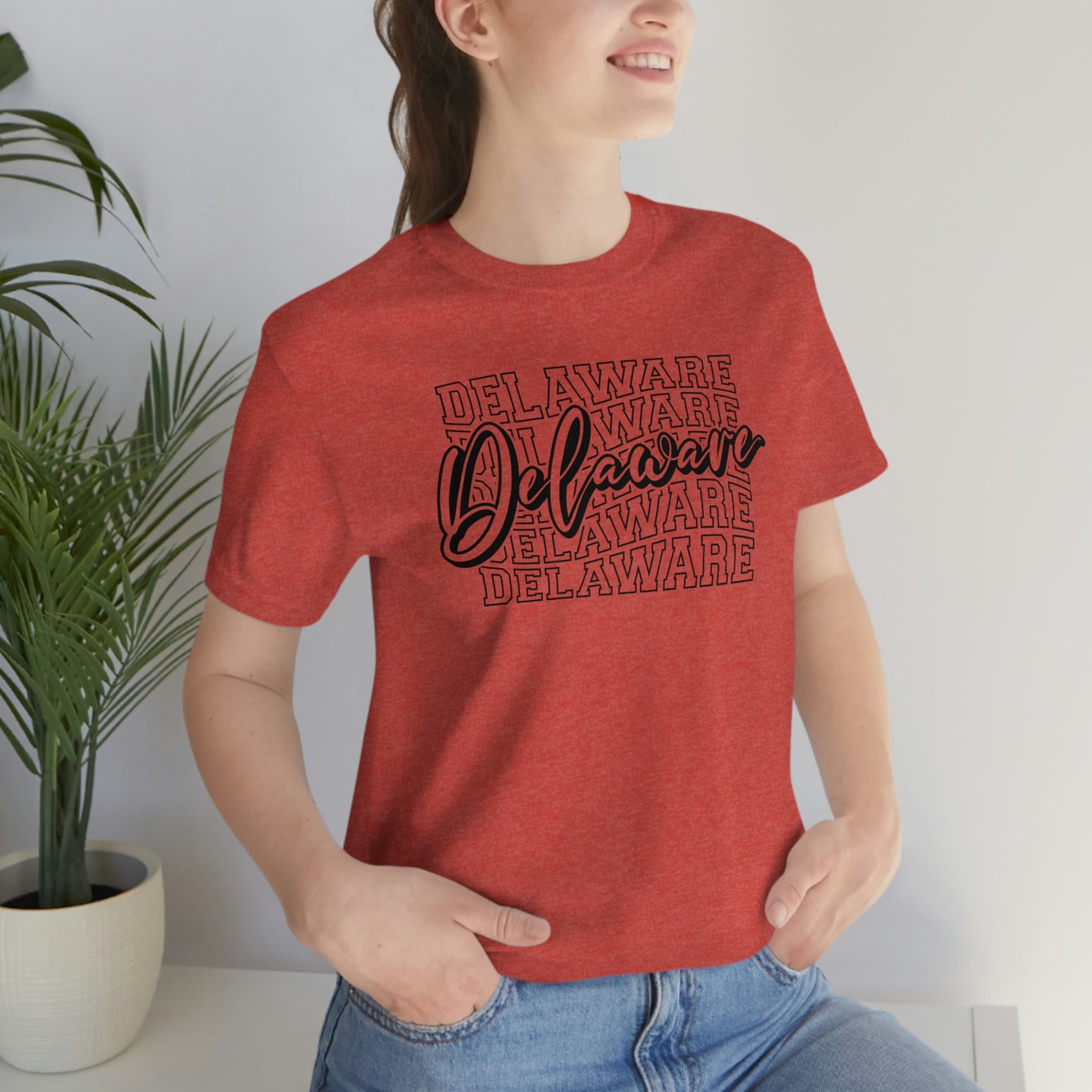Delaware in Varsity Letters with Script Short Sleeve T-shirt