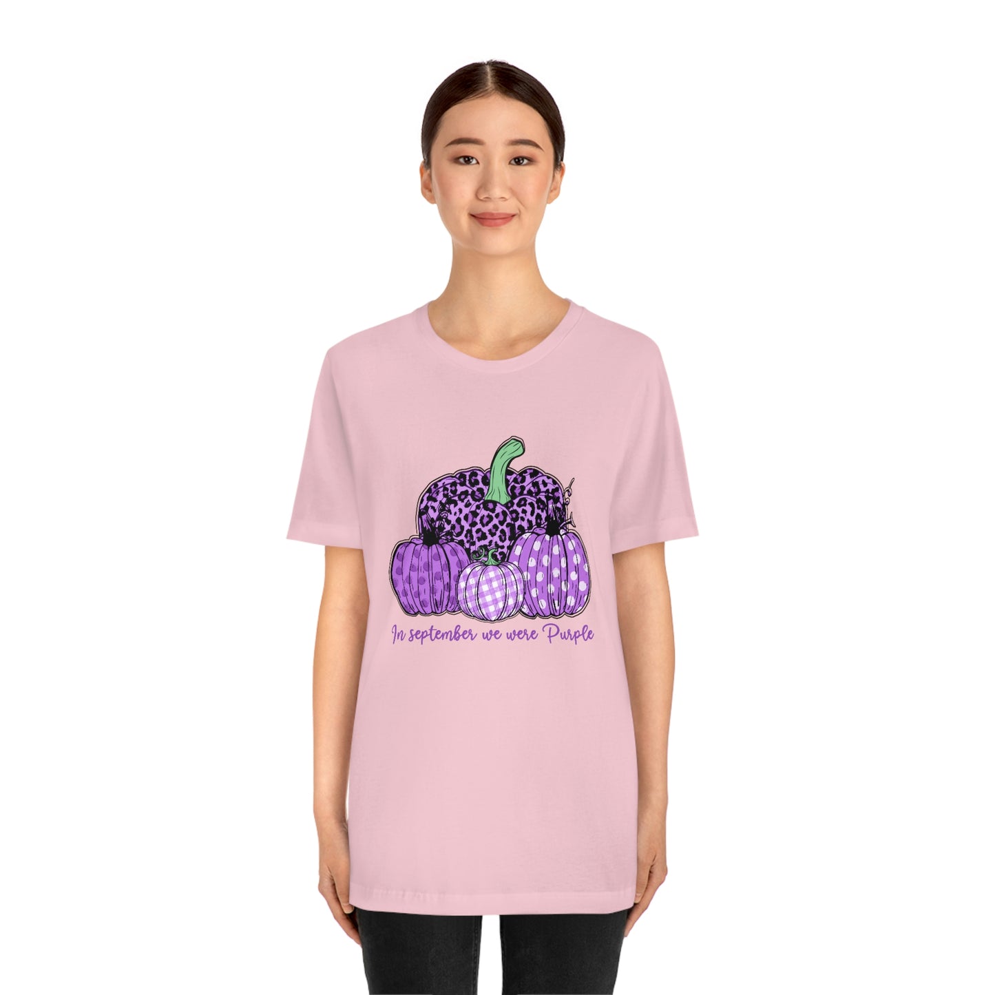 In September We Wear Purple Alzheimer's Print Unisex Jersey Short Sleeve Tee