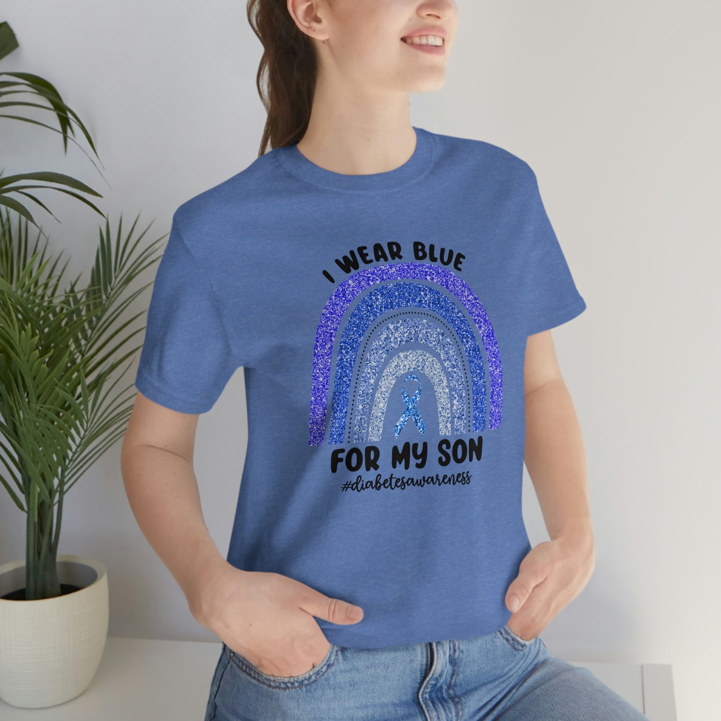 I Wear Blue For My Son Diabetes Awareness Print Unisex Jersey Short Sleeve Tee