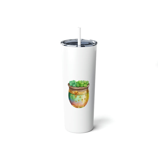 St. Patrick's Day Pot of Gold Skinny Steel Tumbler with Straw, 20oz