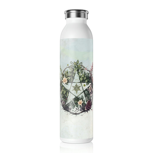 Flowers Pentagram Watercolor Slim Water Bottle