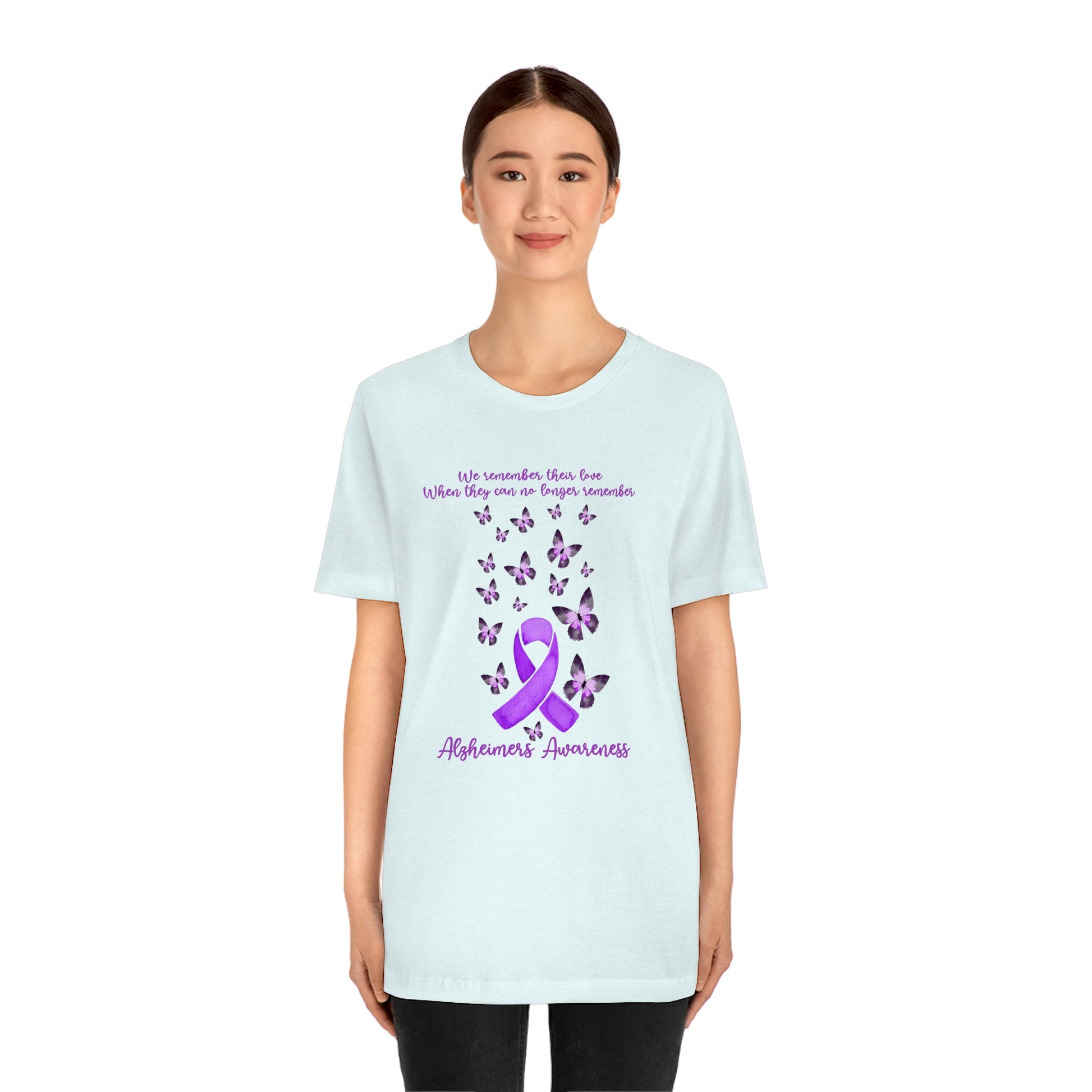 We Remember Their Love When They Can No Longer Remember Alzheimer's Awareness Print Unisex Jersey Short Sleeve Tee