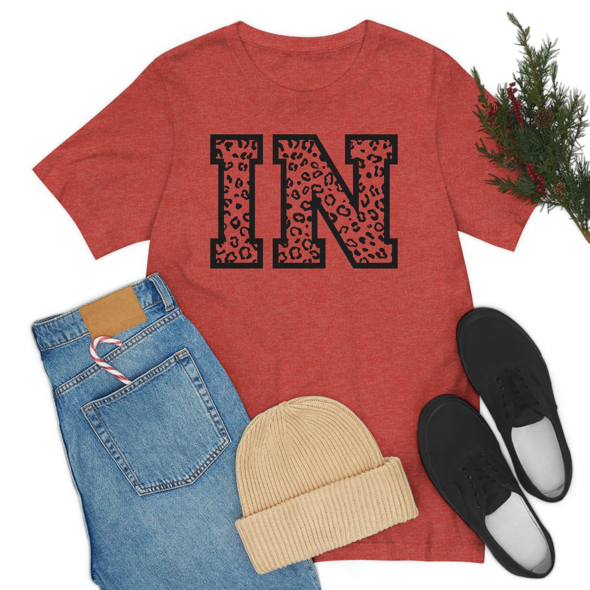 Indiana IN Leopard Print Letters Short Sleeve T-shirt